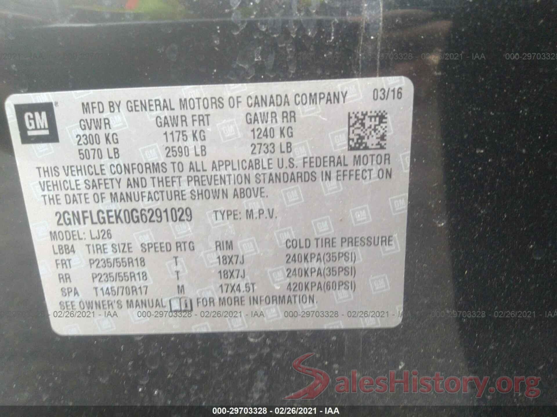 2GNFLGEK0G6291029 2016 CHEVROLET EQUINOX