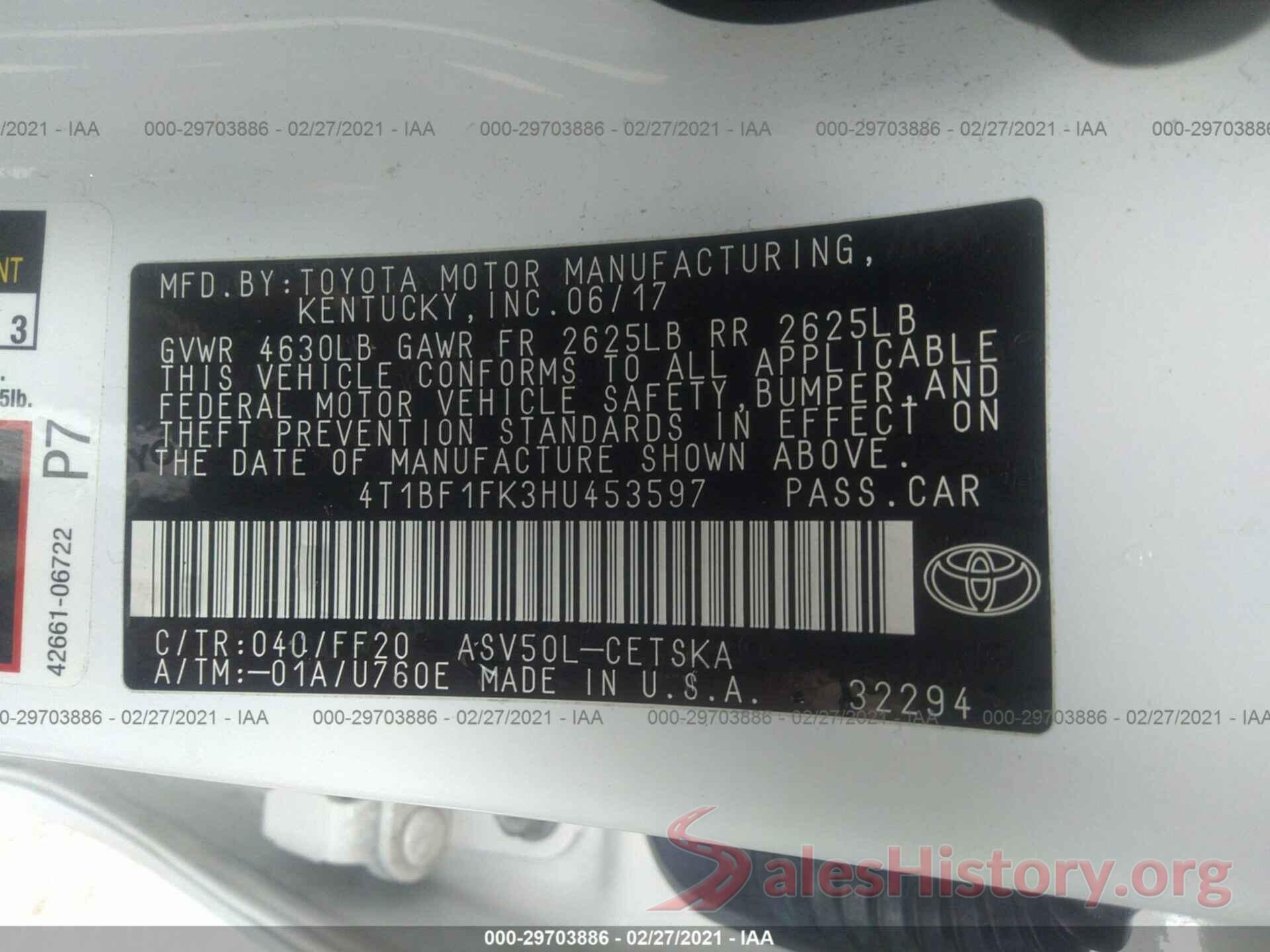 4T1BF1FK3HU453597 2017 TOYOTA CAMRY