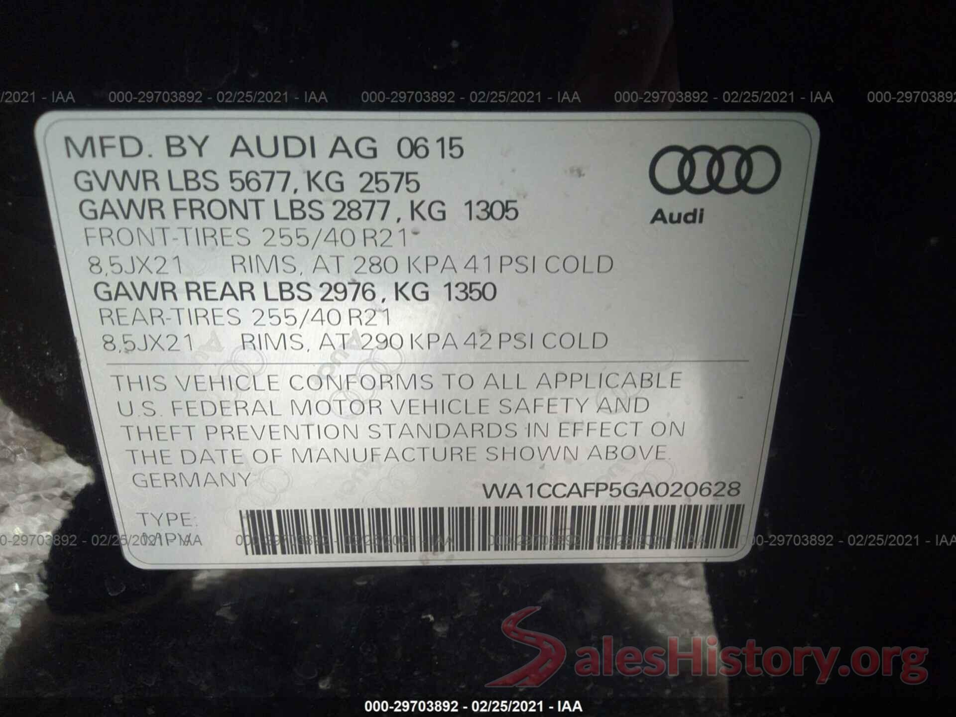 WA1CCAFP5GA020628 2016 AUDI SQ5