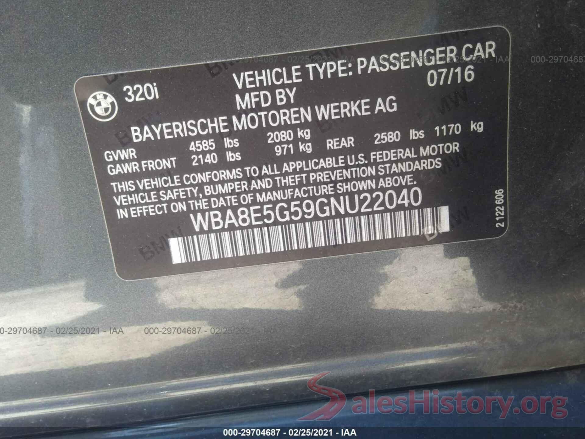 WBA8E5G59GNU22040 2016 BMW 3 SERIES