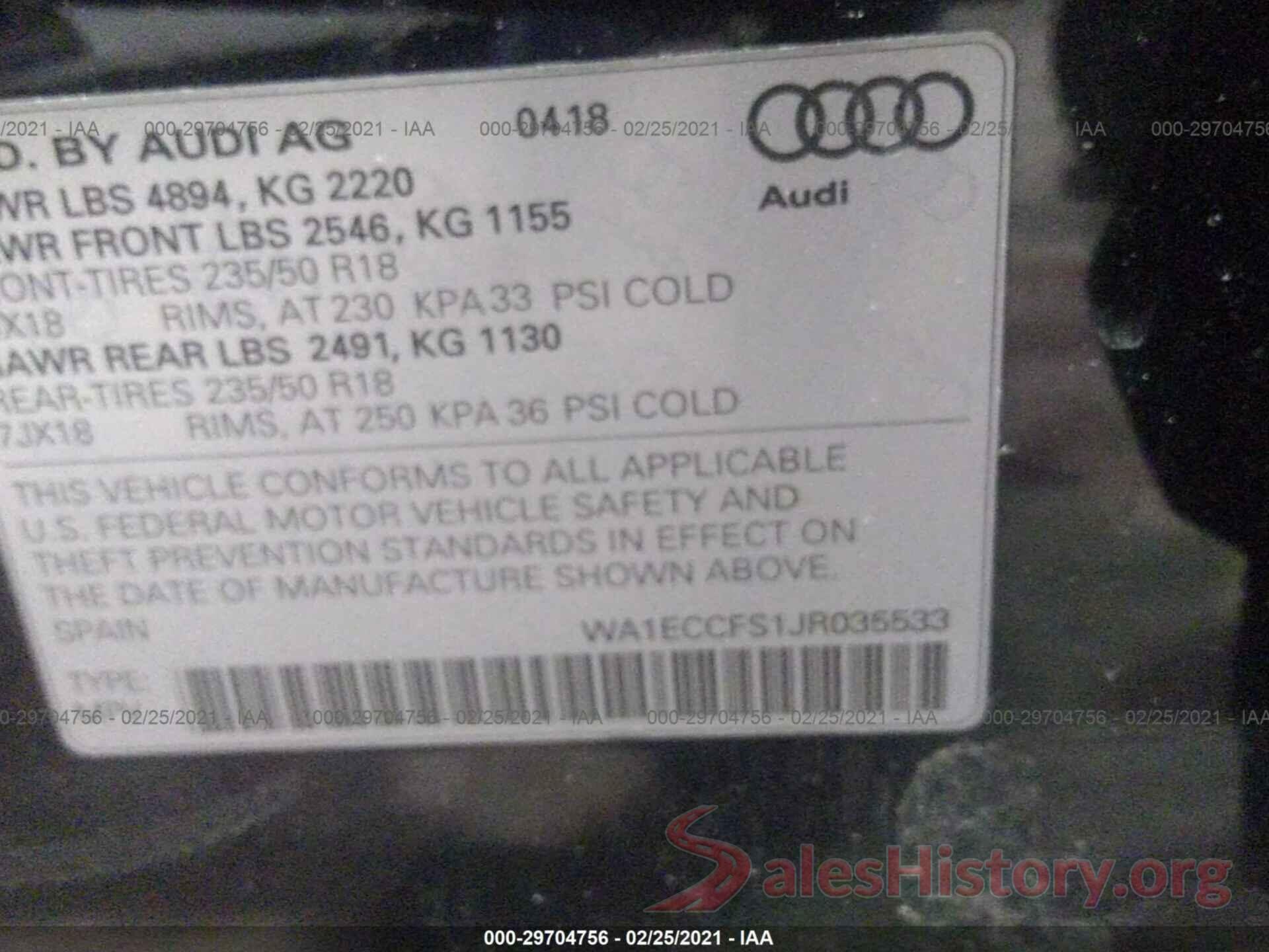 WA1ECCFS1JR035533 2018 AUDI Q3