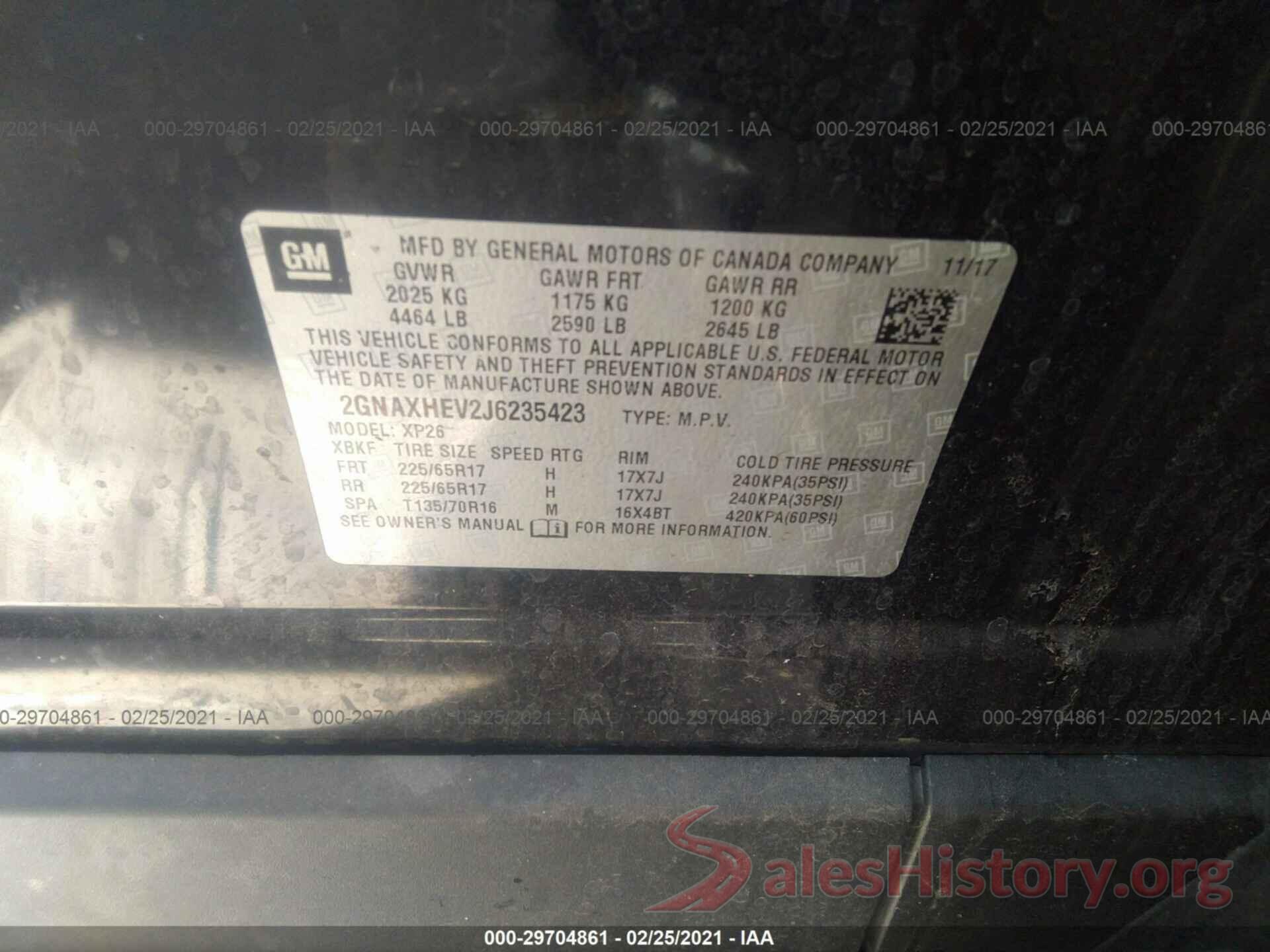 2GNAXHEV2J6235423 2018 CHEVROLET EQUINOX