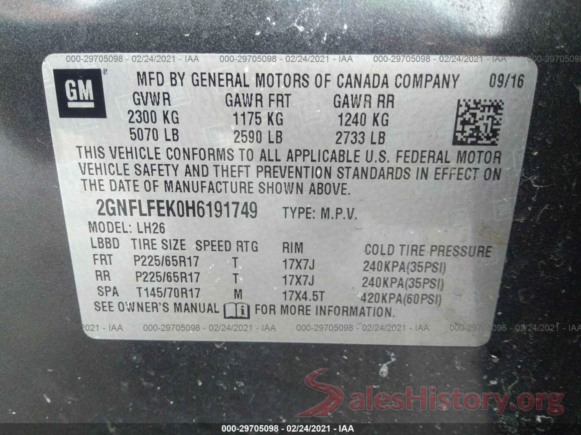 2GNFLFEK0H6191749 2017 CHEVROLET EQUINOX