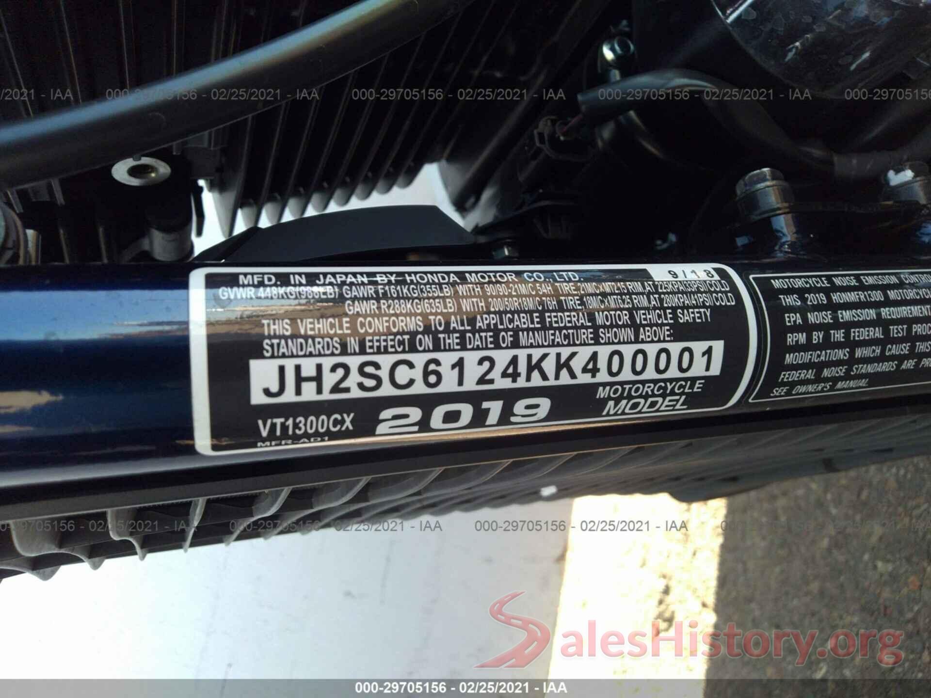 JH2SC6124KK400001 2019 HONDA VT1300