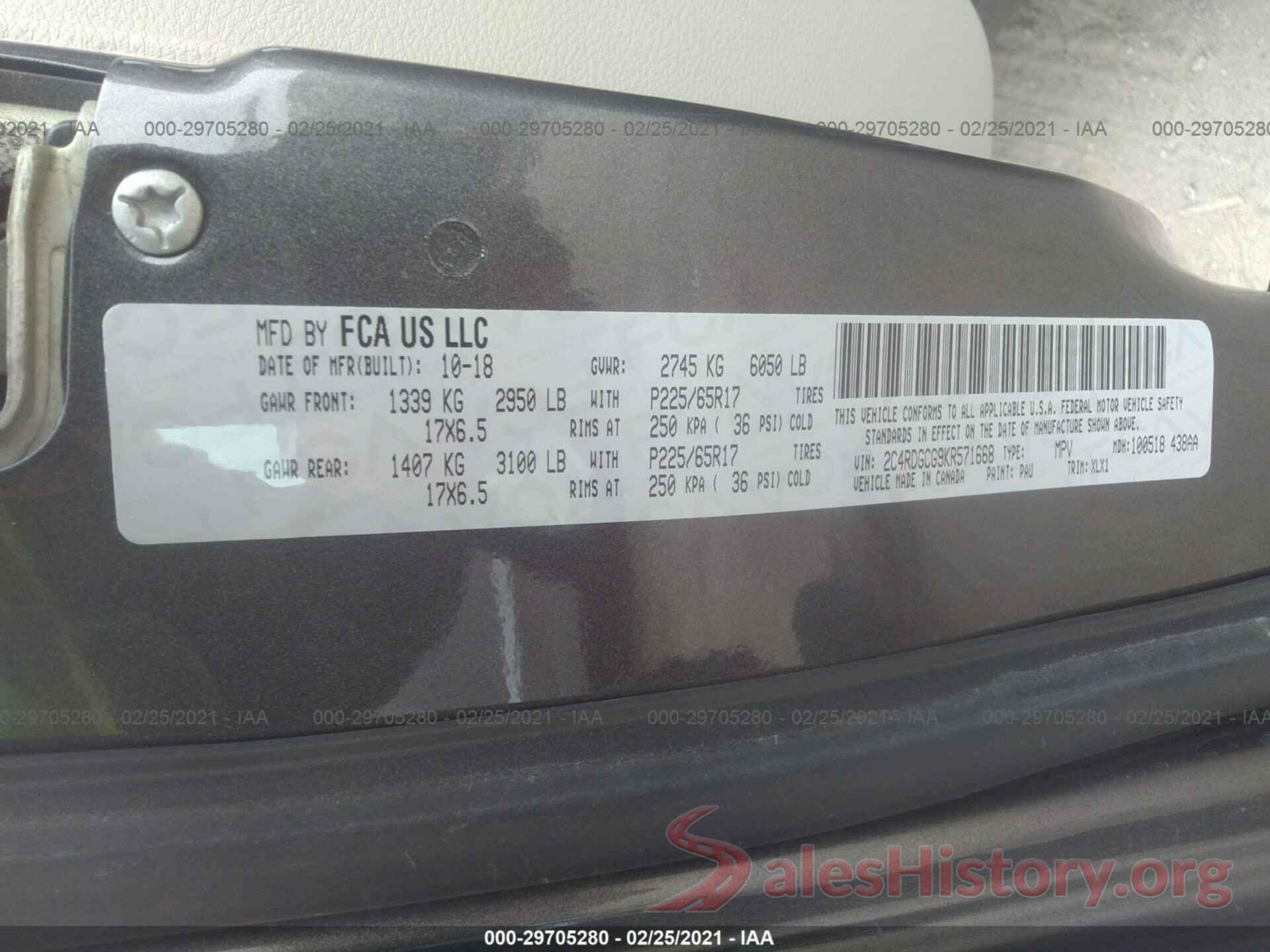 2C4RDGCG9KR571668 2019 DODGE GRAND CARAVAN