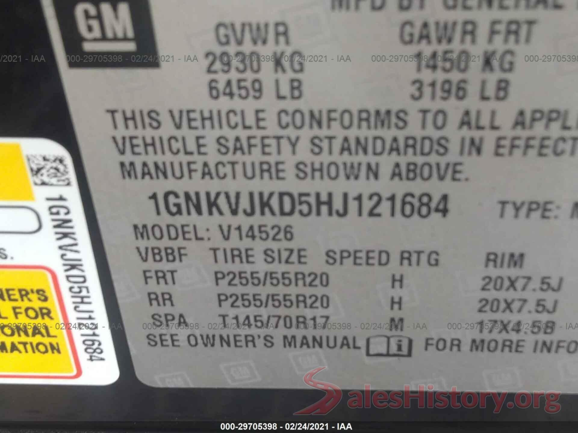 1GNKVJKD5HJ121684 2017 CHEVROLET TRAVERSE