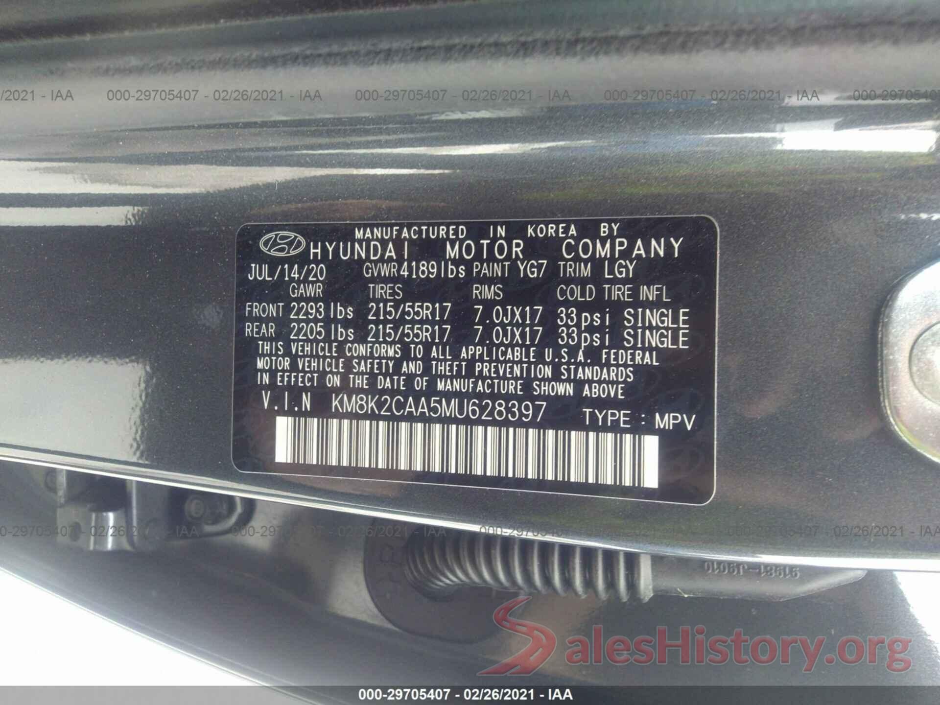 KM8K2CAA5MU628397 2021 HYUNDAI KONA