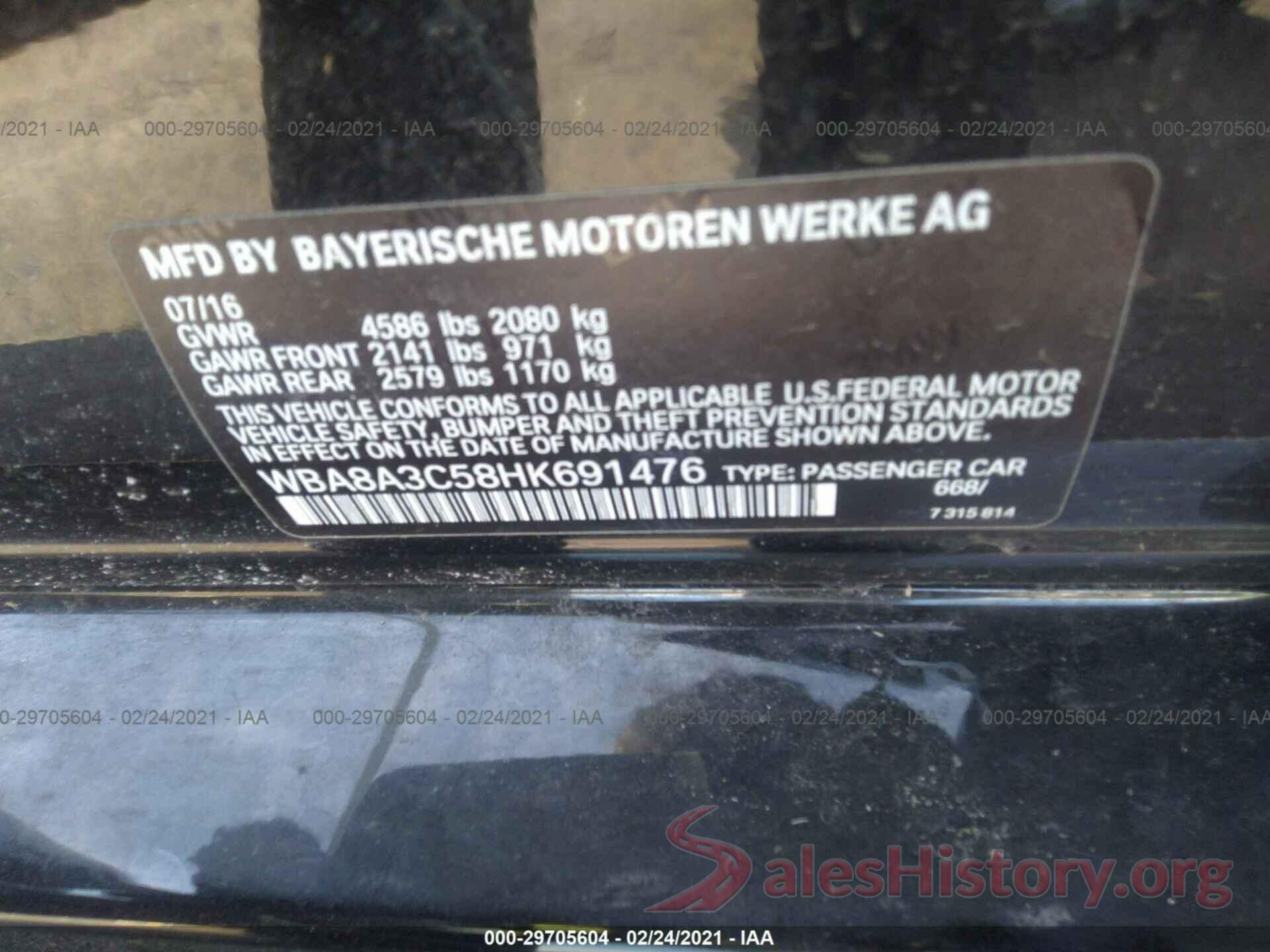 WBA8A3C58HK691476 2017 BMW 3 SERIES