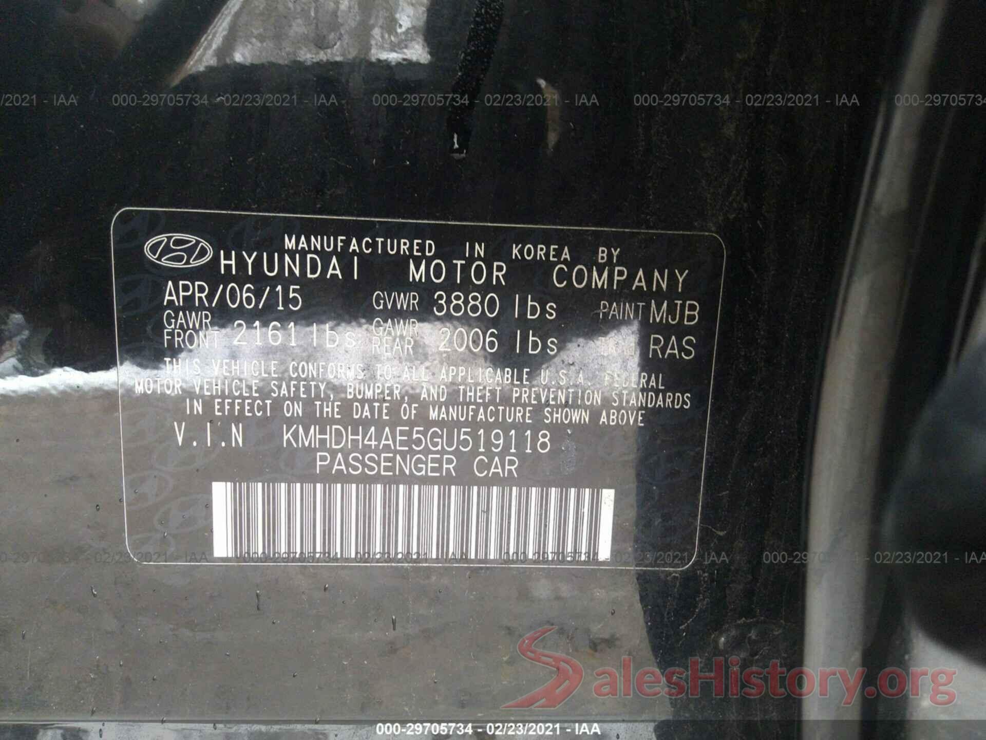 KMHDH4AE5GU519118 2016 HYUNDAI ELANTRA