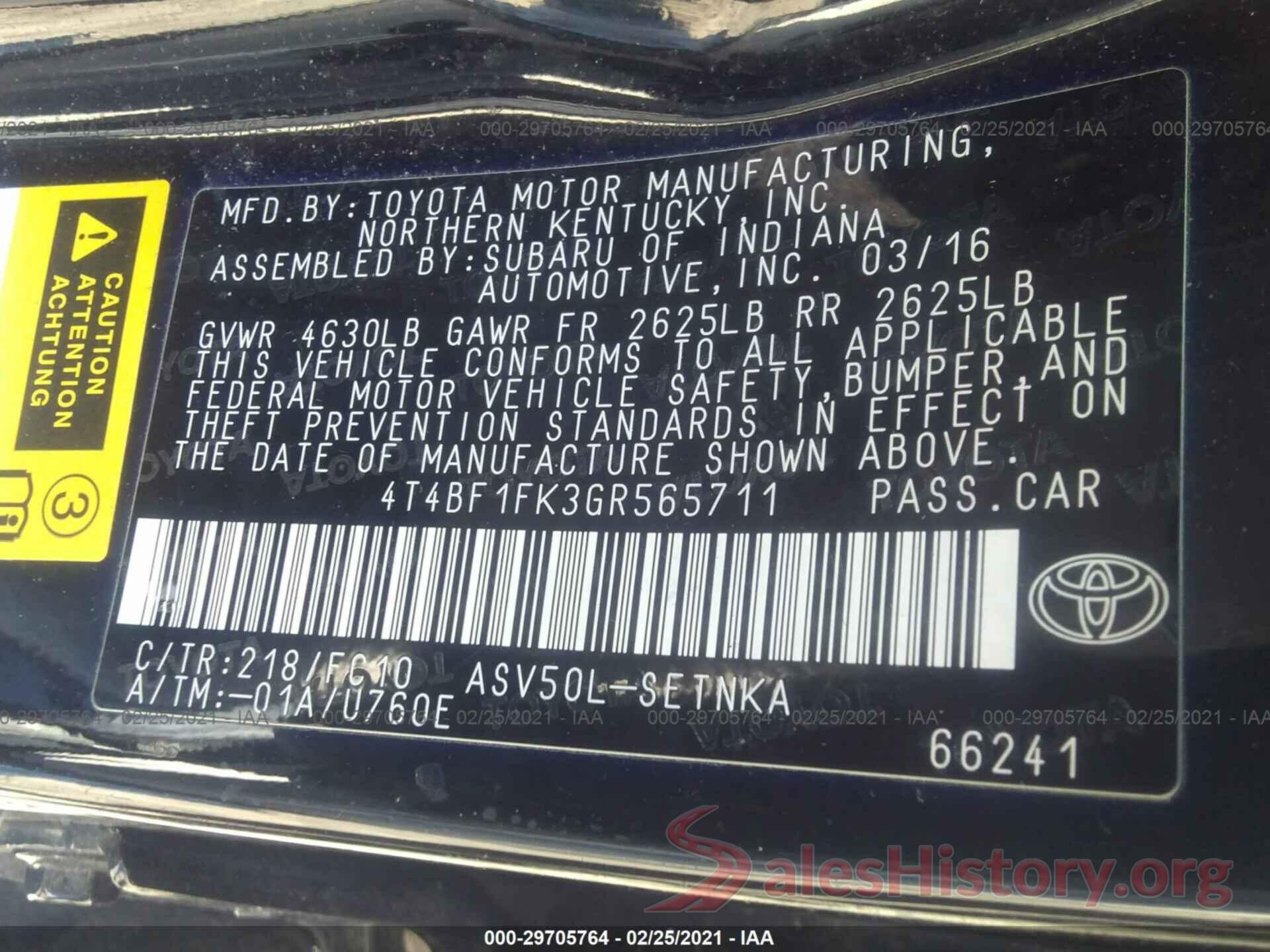 4T4BF1FK3GR565711 2016 TOYOTA CAMRY