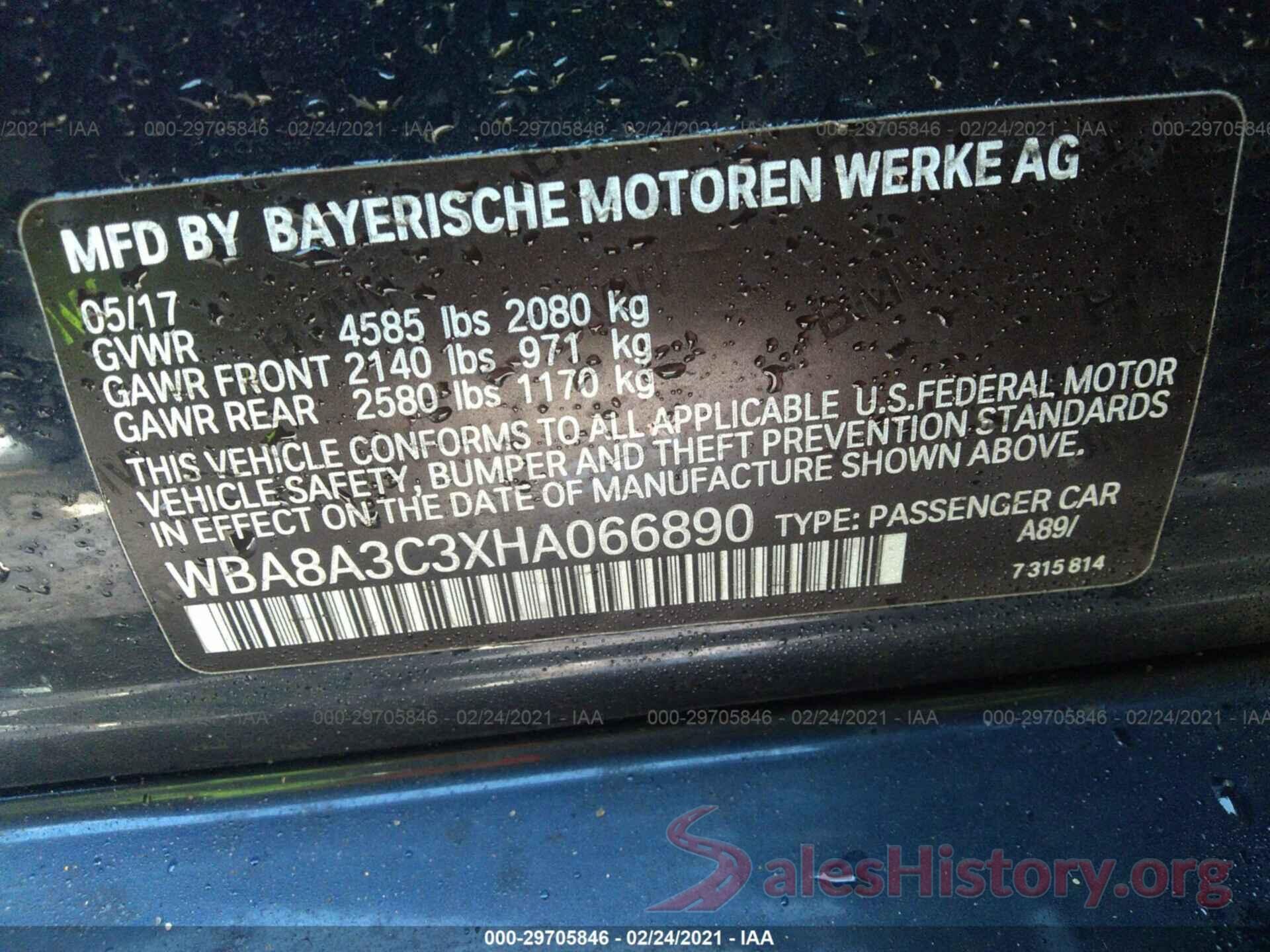 WBA8A3C3XHA066890 2017 BMW 3 SERIES