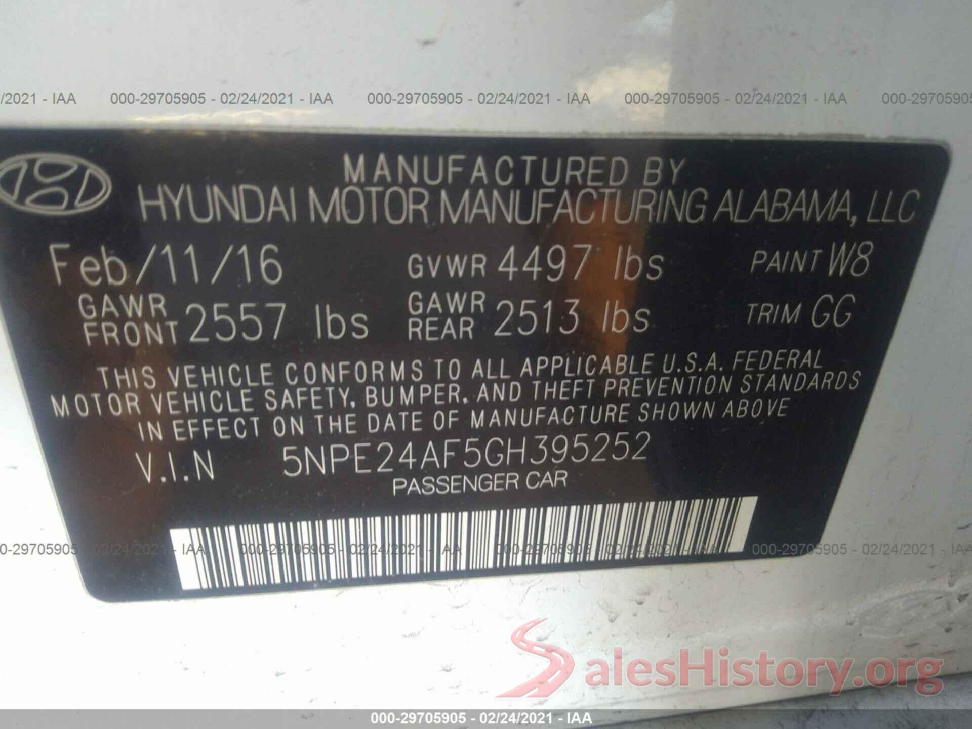 5NPE24AF5GH395252 2016 HYUNDAI SONATA