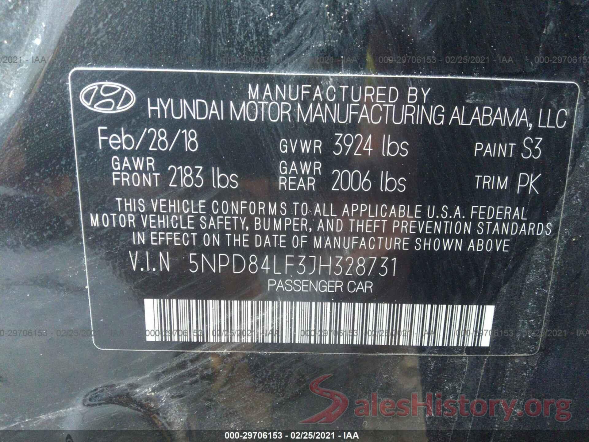 5NPD84LF3JH328731 2018 HYUNDAI ELANTRA