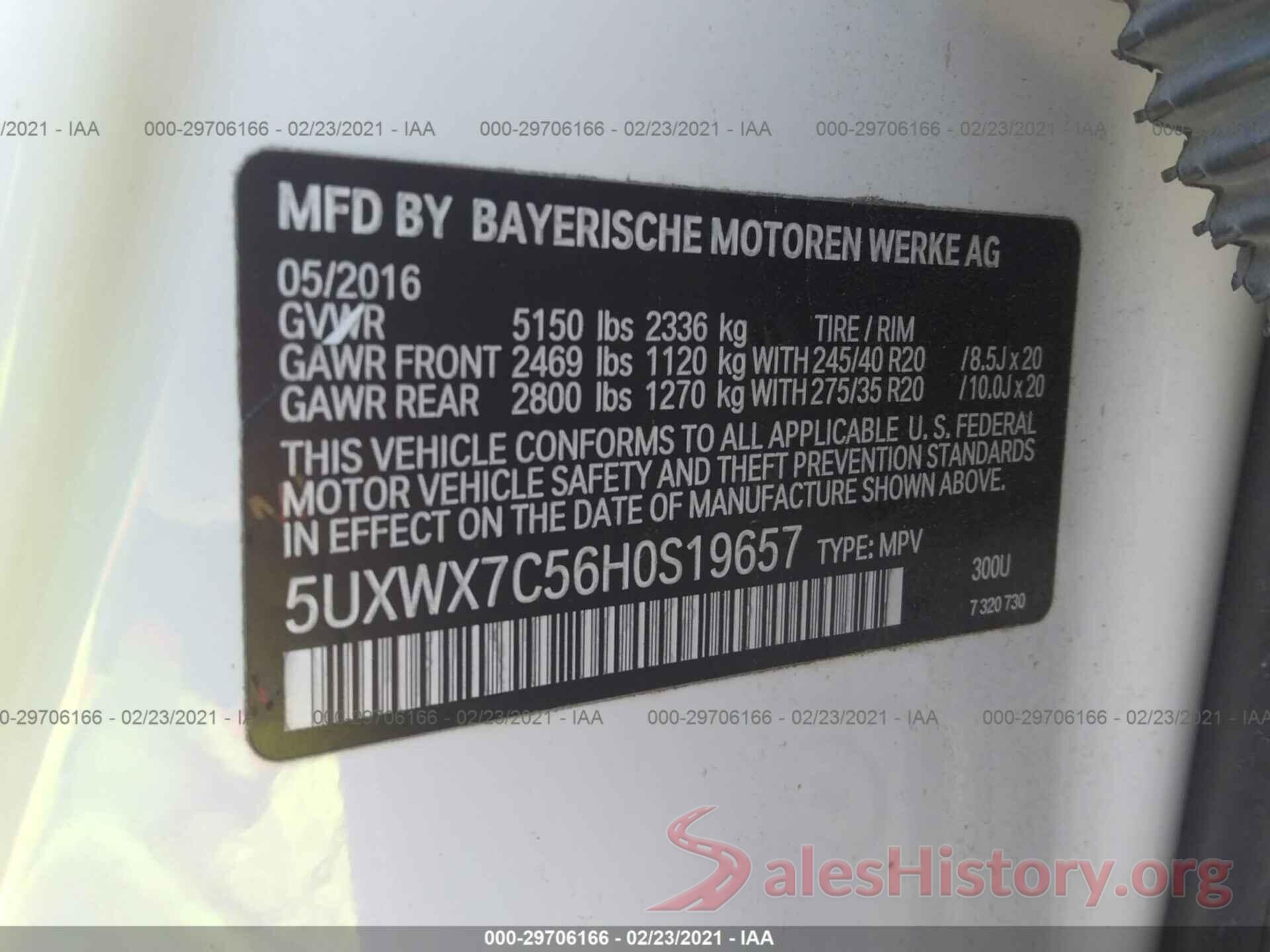 5UXWX7C56H0S19657 2017 BMW X3