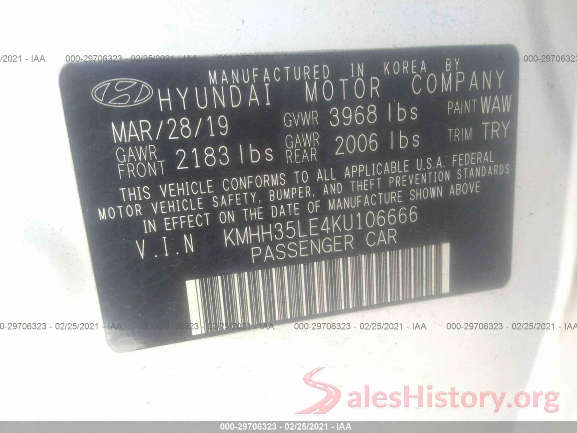 KMHH35LE4KU106666 2019 HYUNDAI ELANTRA GT