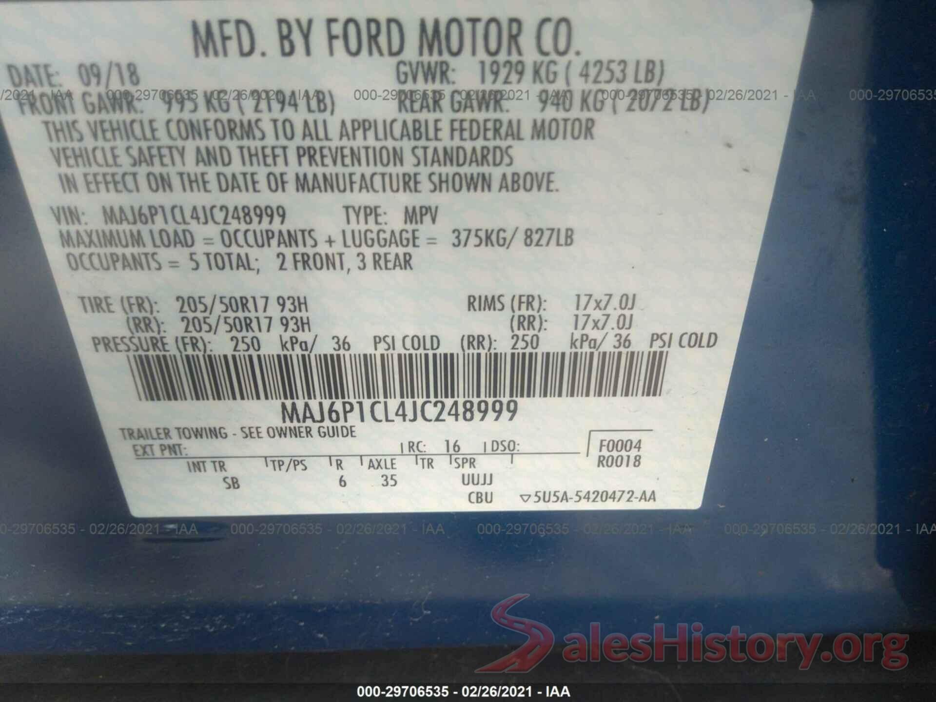 MAJ6P1CL4JC248999 2018 FORD ECOSPORT