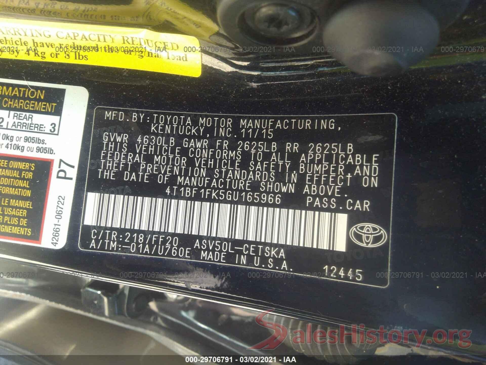 4T1BF1FK5GU165966 2016 TOYOTA CAMRY