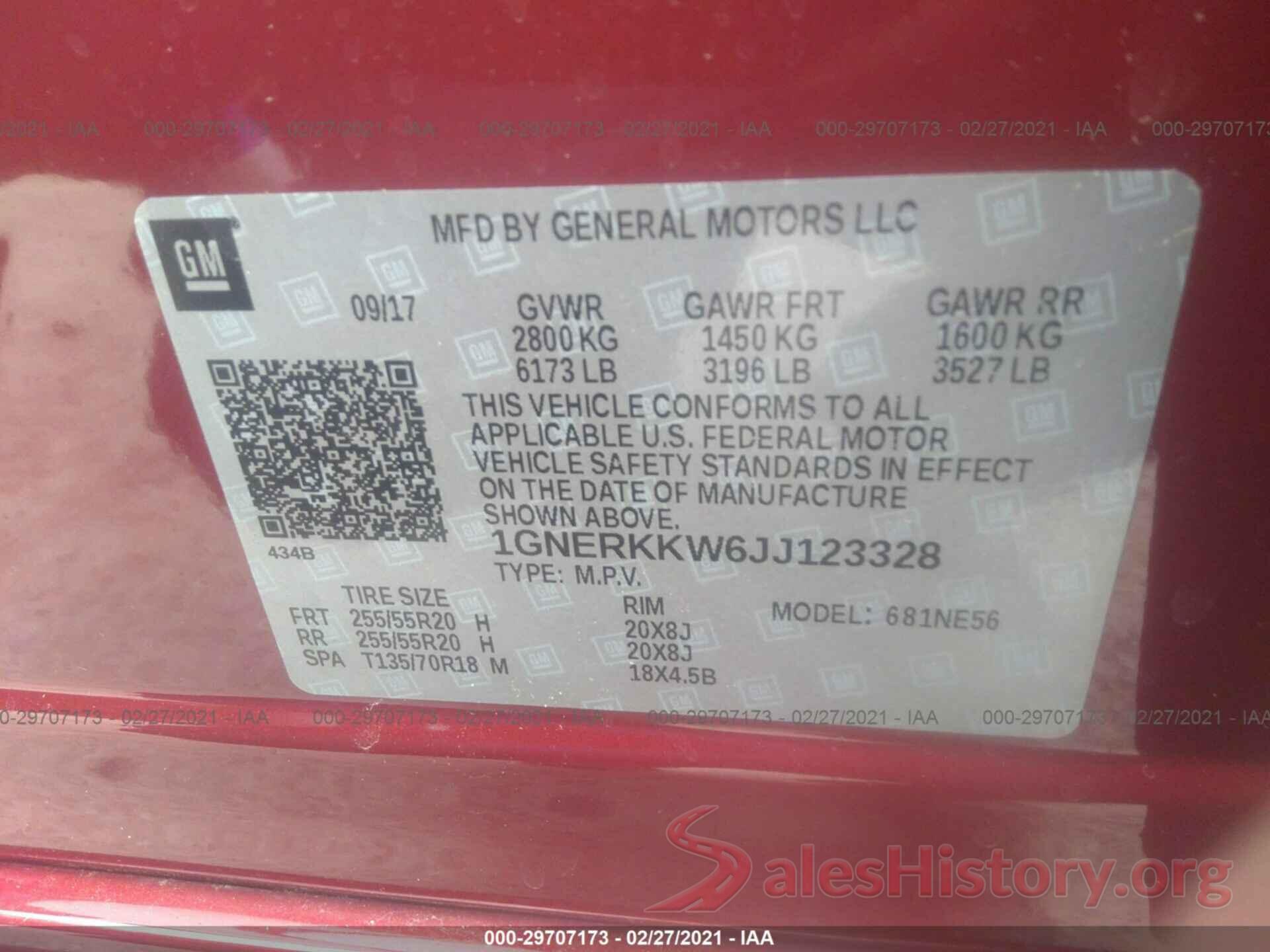 1GNERKKW6JJ123328 2018 CHEVROLET TRAVERSE