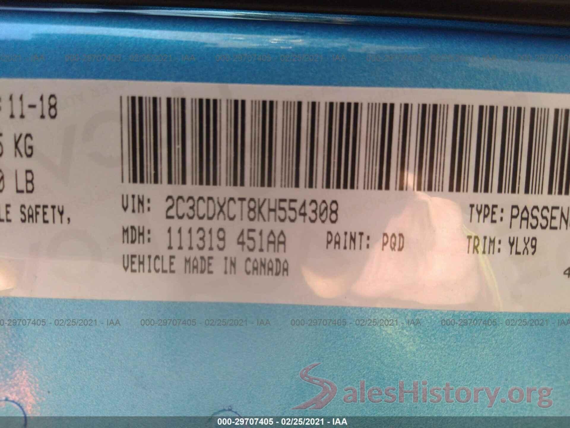 2C3CDXCT8KH554308 2019 DODGE CHARGER