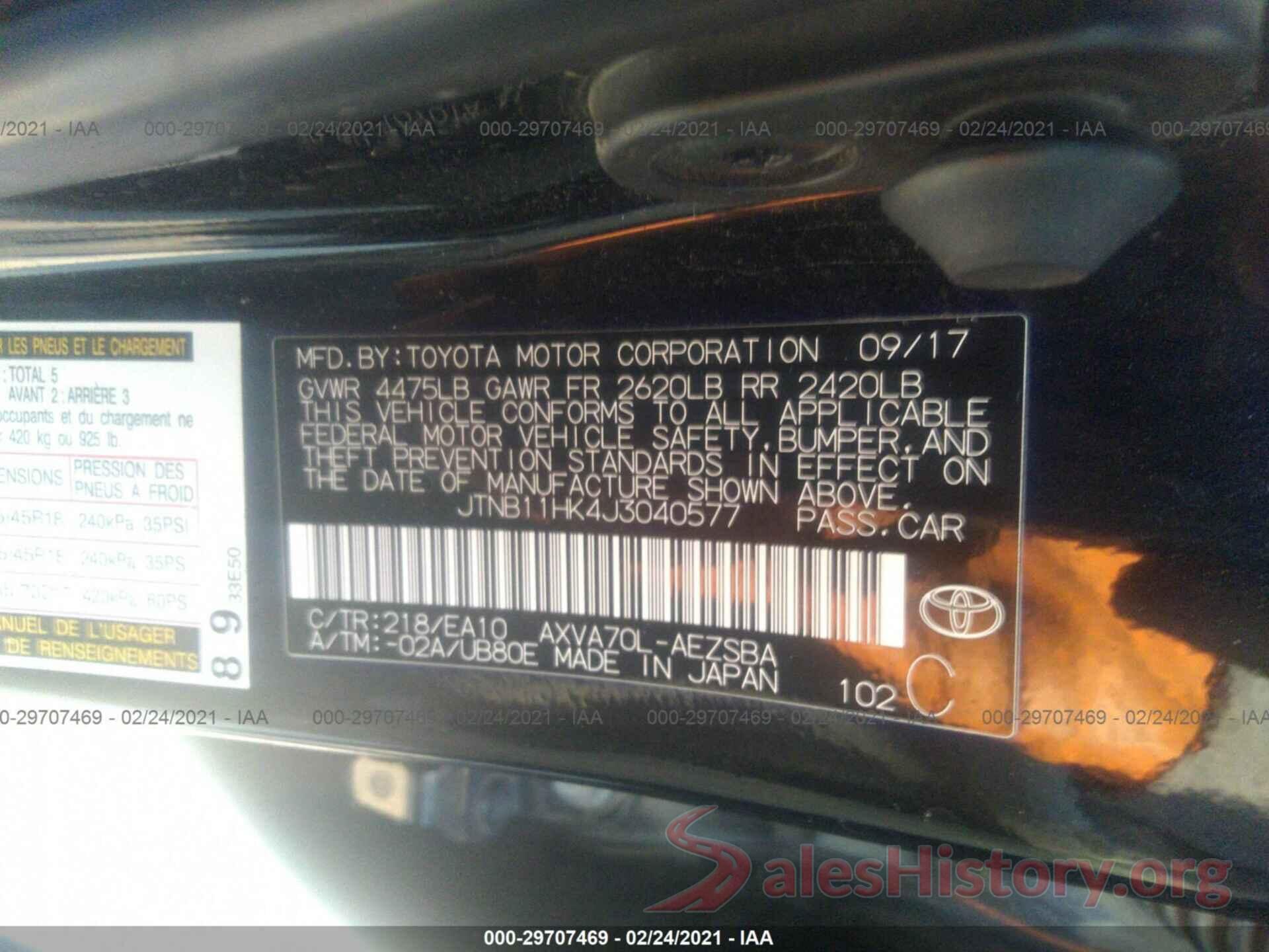 JTNB11HK4J3040577 2018 TOYOTA CAMRY