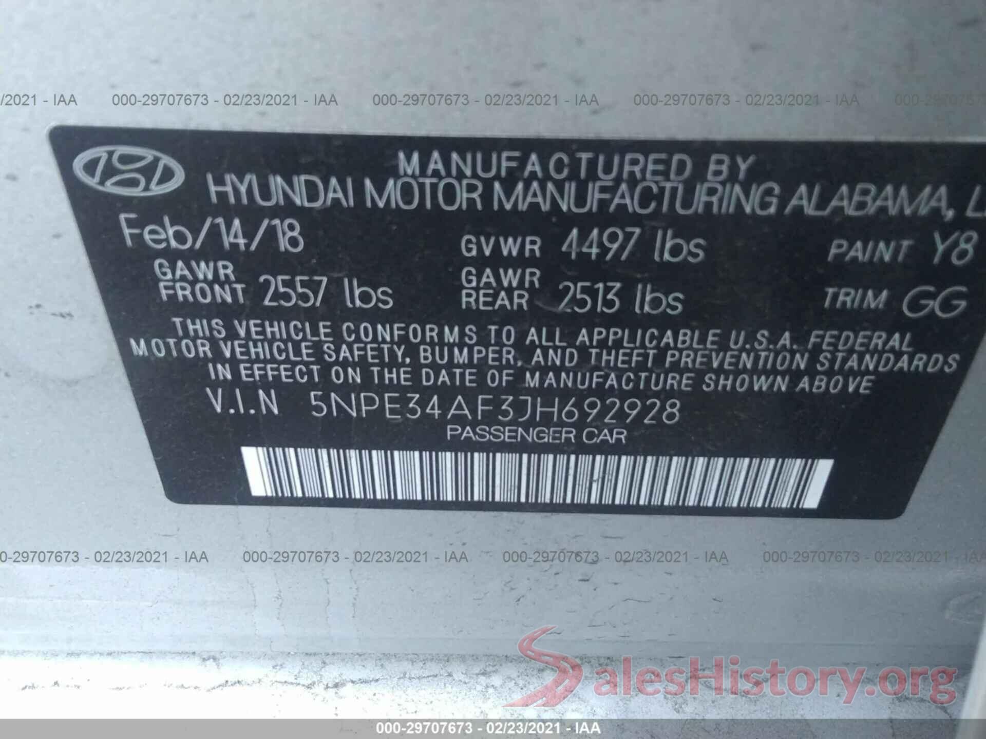 5NPE34AF3JH692928 2018 HYUNDAI SONATA