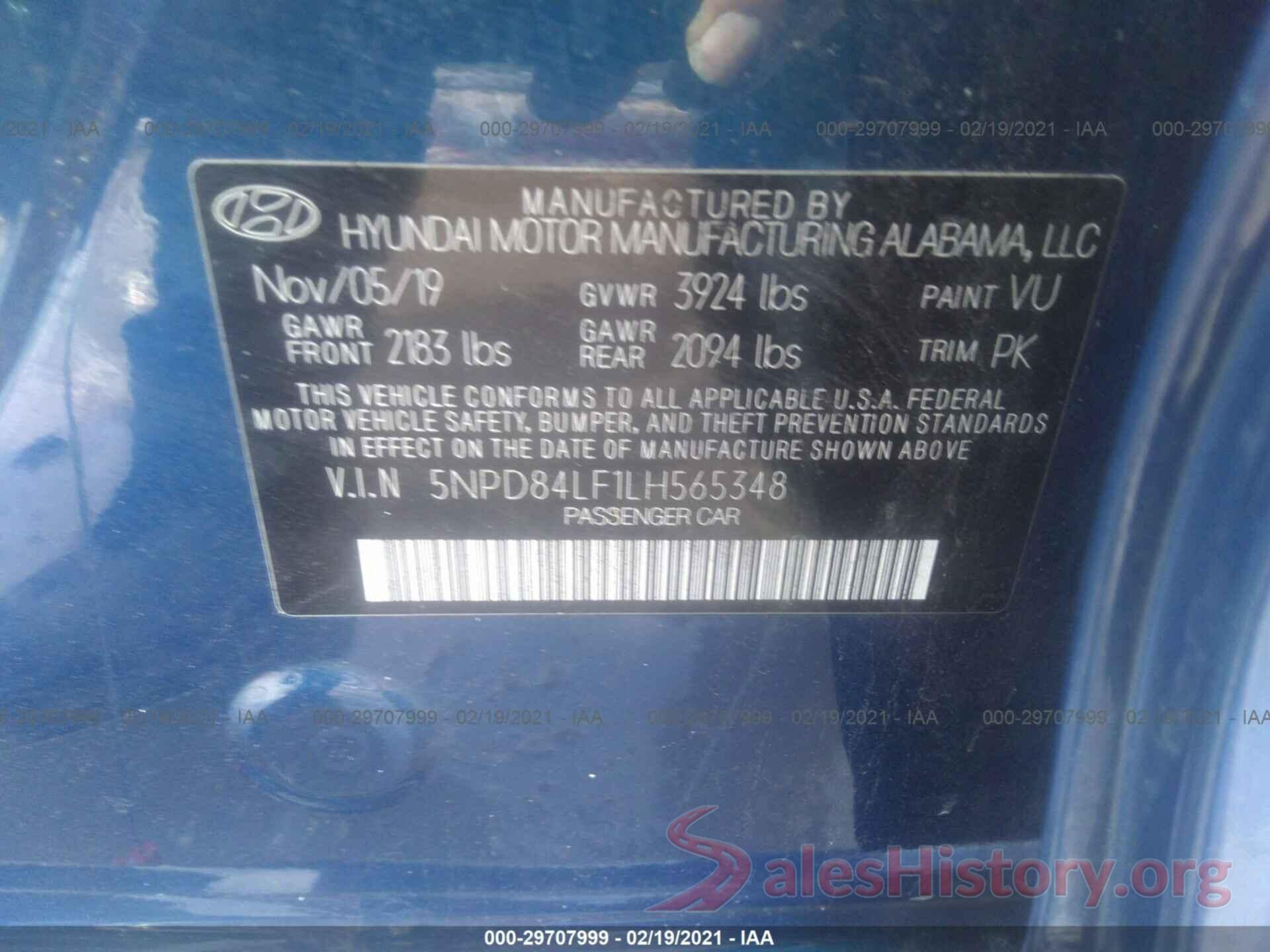 5NPD84LF1LH565348 2020 HYUNDAI ELANTRA