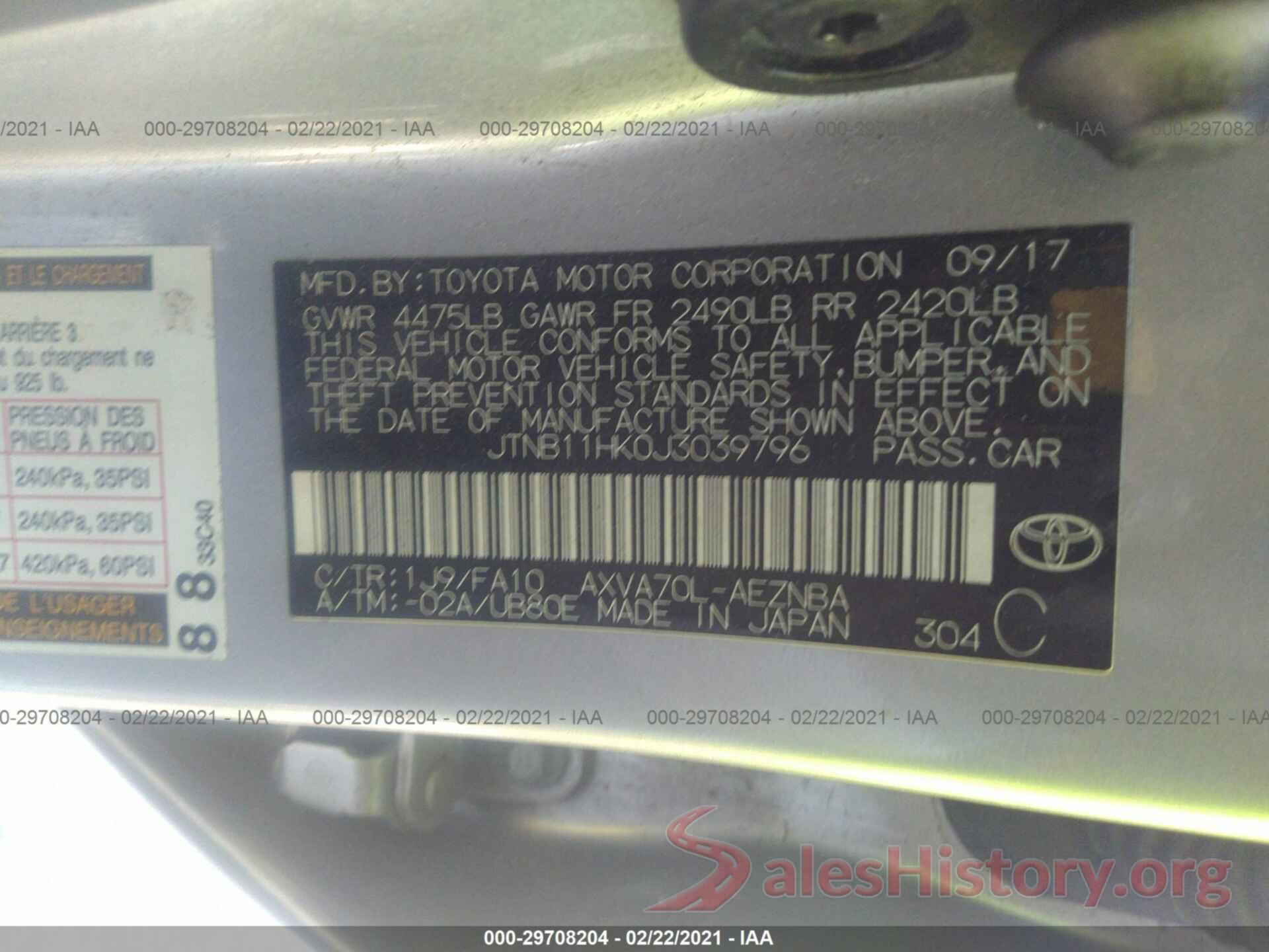 JTNB11HK0J3039796 2018 TOYOTA CAMRY