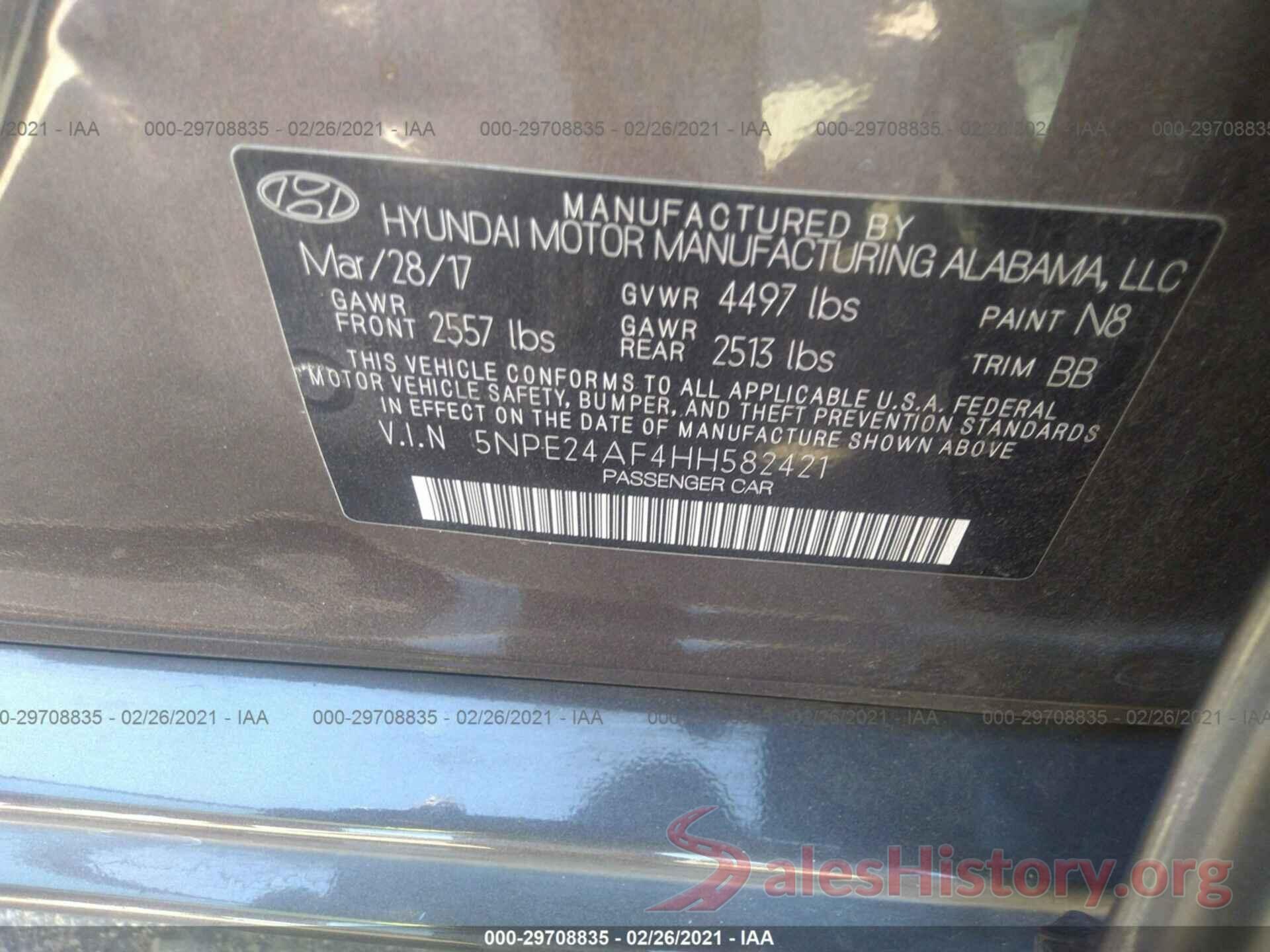 5NPE24AF4HH582421 2017 HYUNDAI SONATA