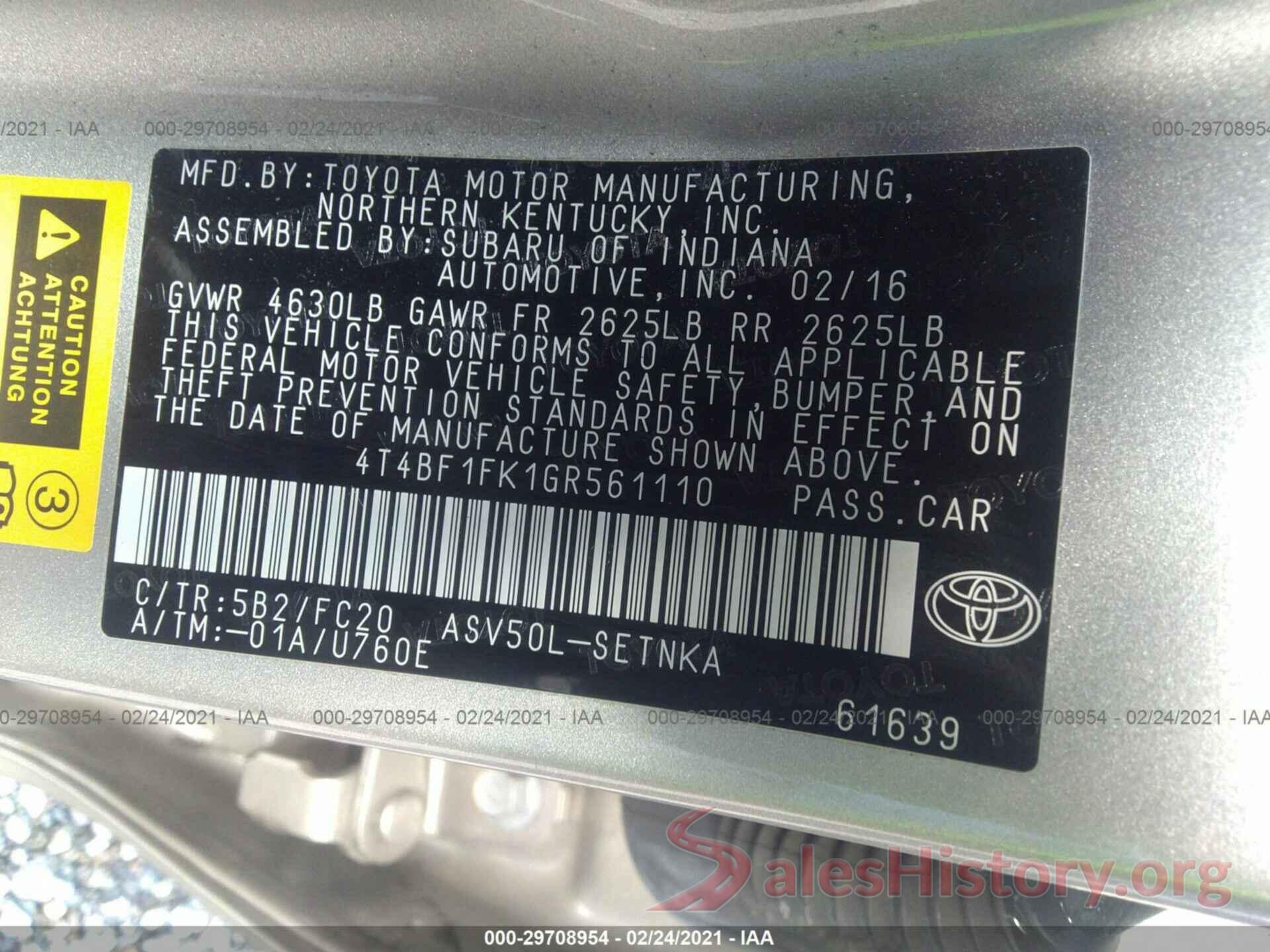 4T4BF1FK1GR561110 2016 TOYOTA CAMRY