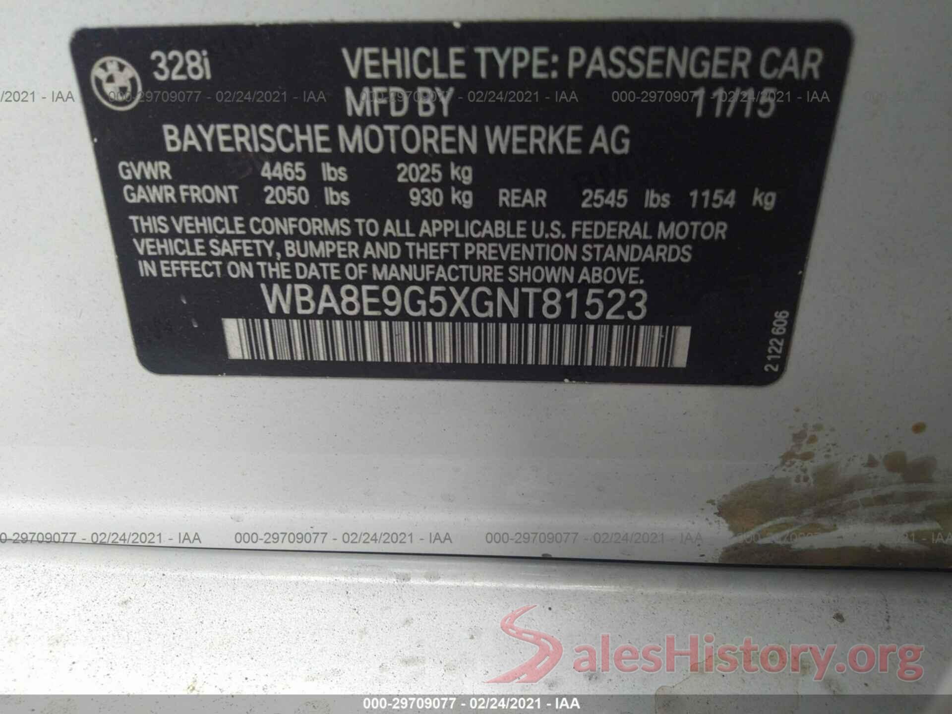 WBA8E9G5XGNT81523 2016 BMW 3 SERIES