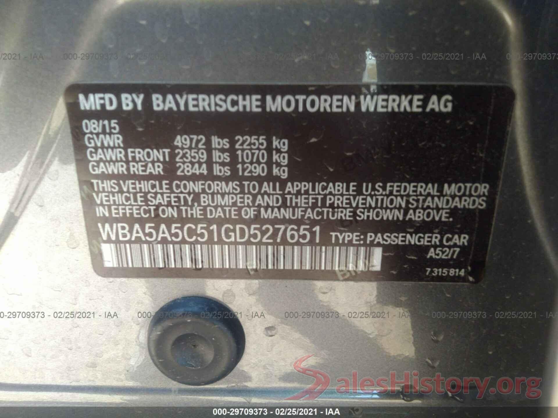 WBA5A5C51GD527651 2016 BMW 5 SERIES