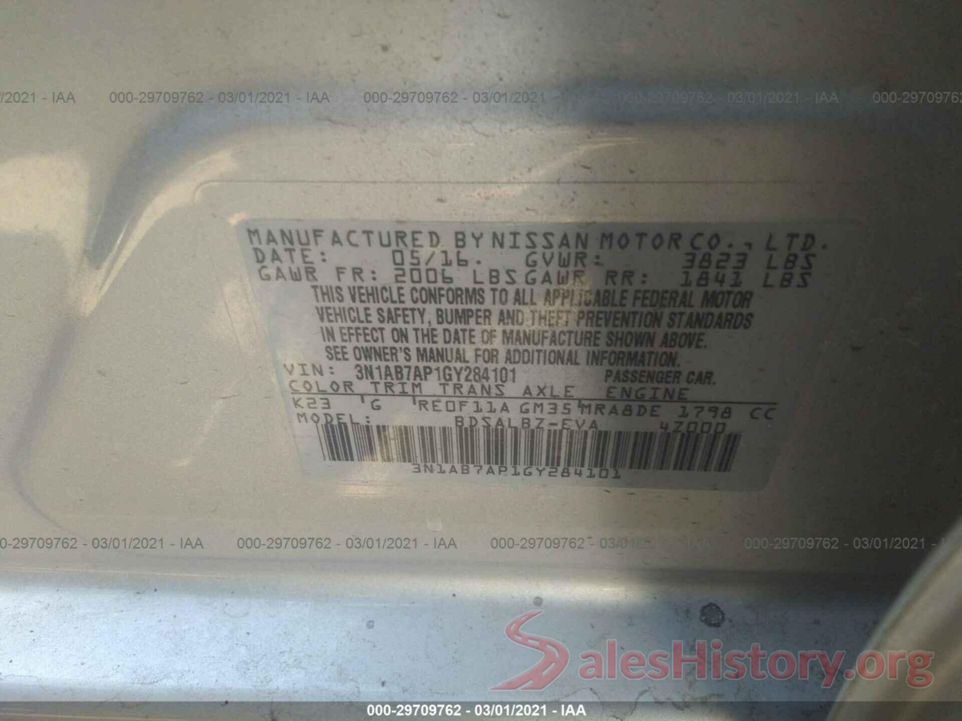 3N1AB7AP1GY284101 2016 NISSAN SENTRA