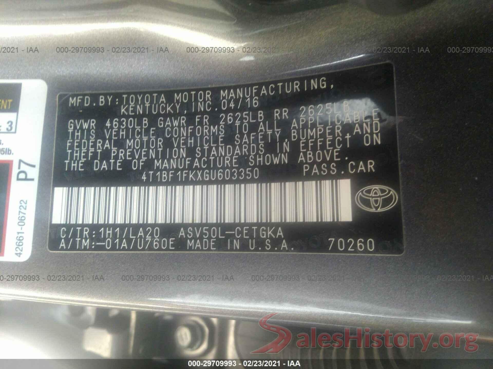 4T1BF1FKXGU603350 2016 TOYOTA CAMRY