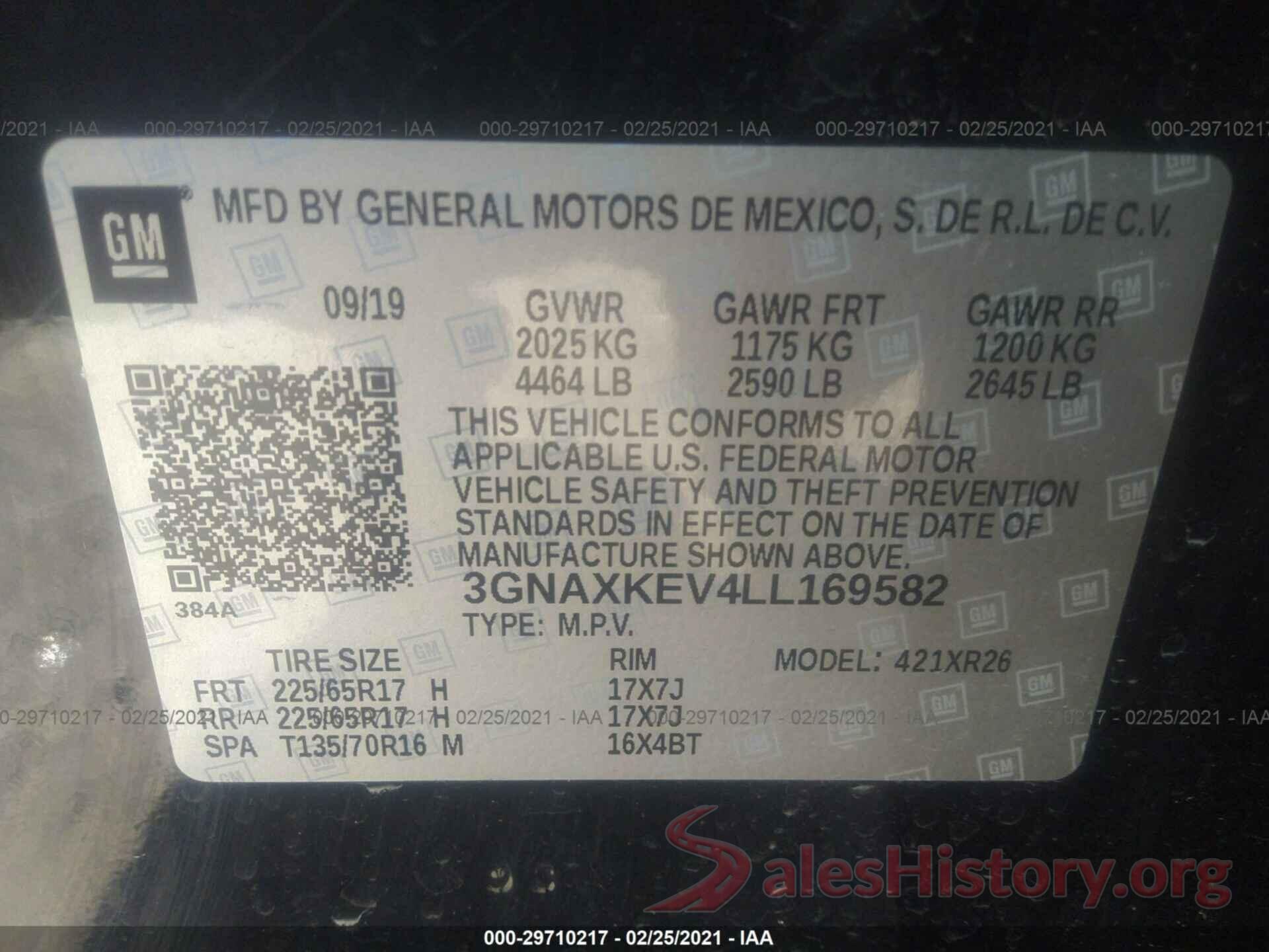 3GNAXKEV4LL169582 2020 CHEVROLET EQUINOX