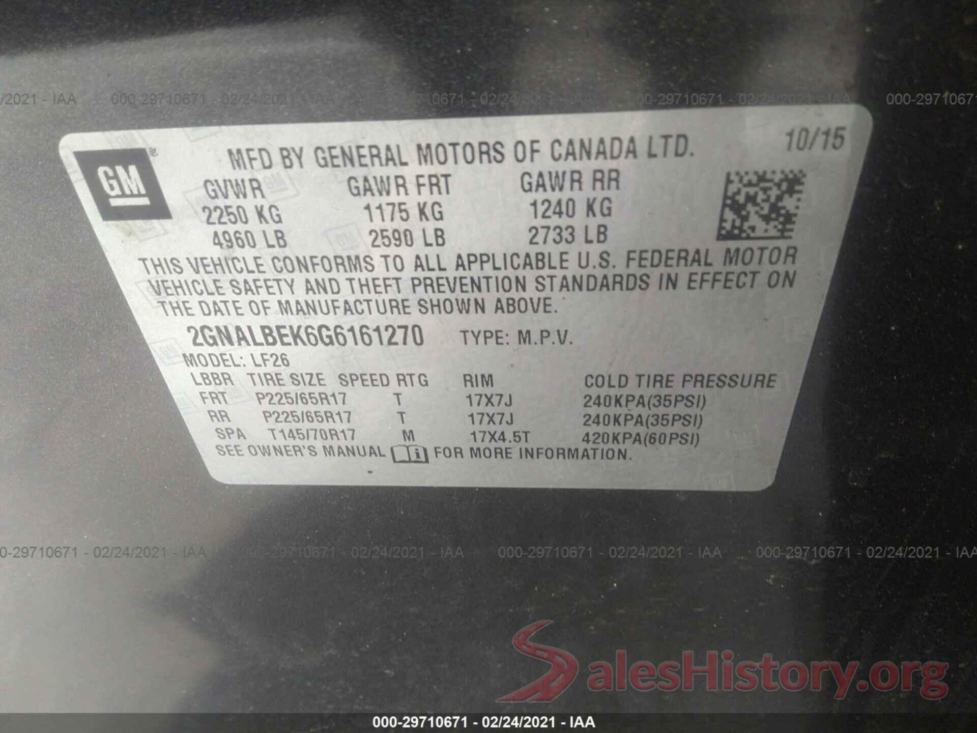 2GNALBEK6G6161270 2016 CHEVROLET EQUINOX