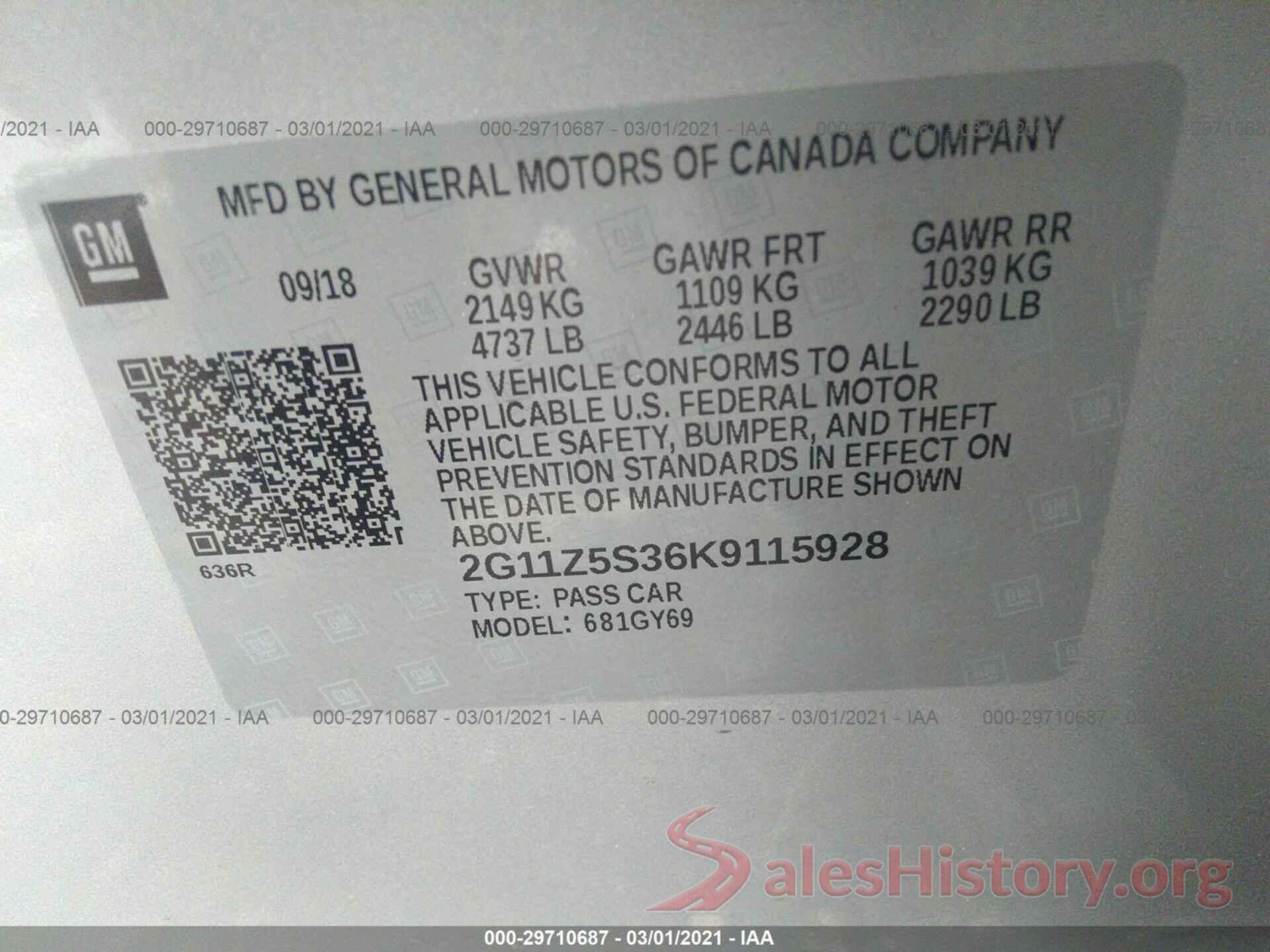 2G11Z5S36K9115928 2019 CHEVROLET IMPALA