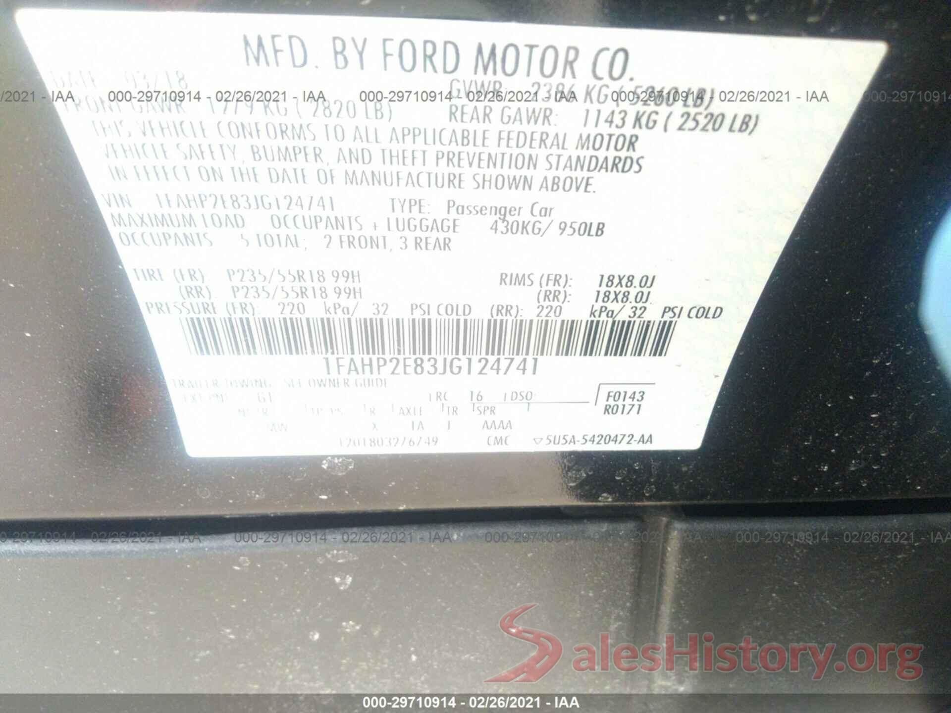 1FAHP2E83JG124741 2018 FORD TAURUS