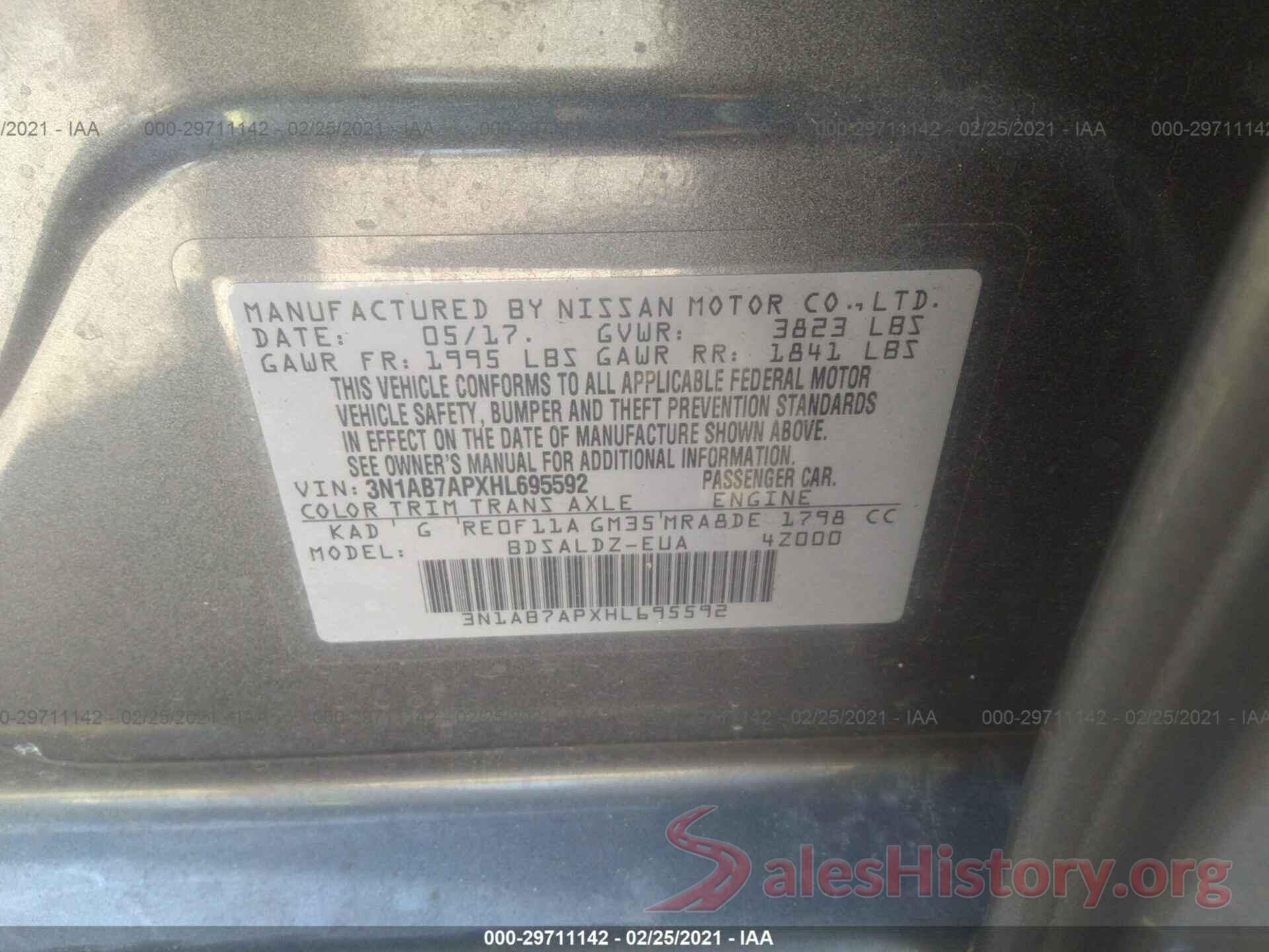 3N1AB7APXHL695592 2017 NISSAN SENTRA