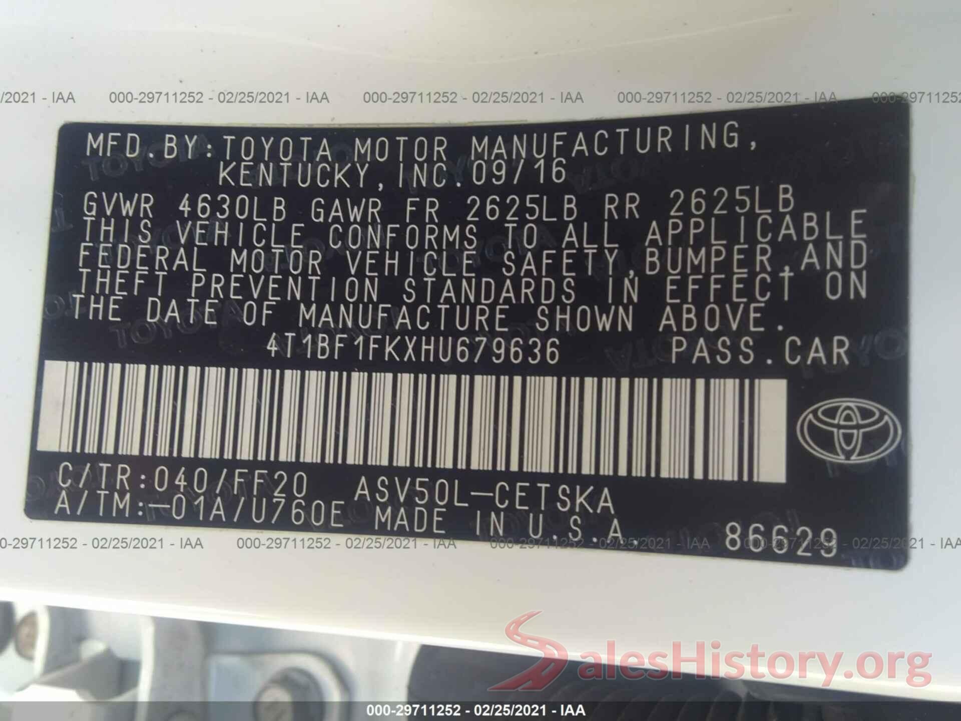 4T1BF1FKXHU679636 2017 TOYOTA CAMRY