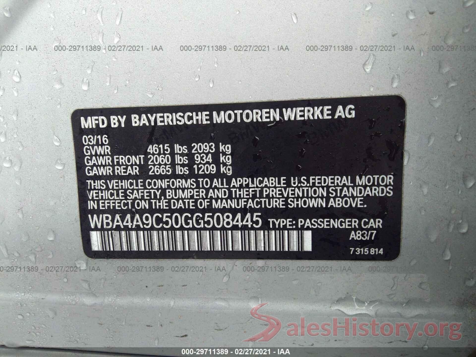 WBA4A9C50GG508445 2016 BMW 4 SERIES