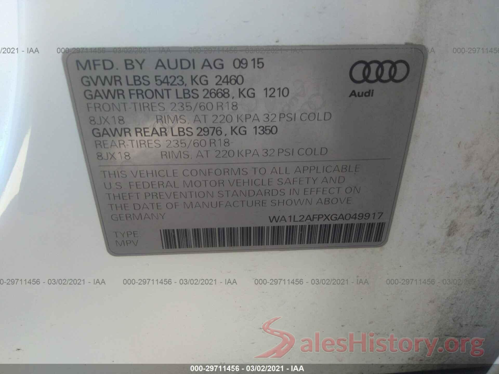 WA1L2AFPXGA049917 2016 AUDI Q5