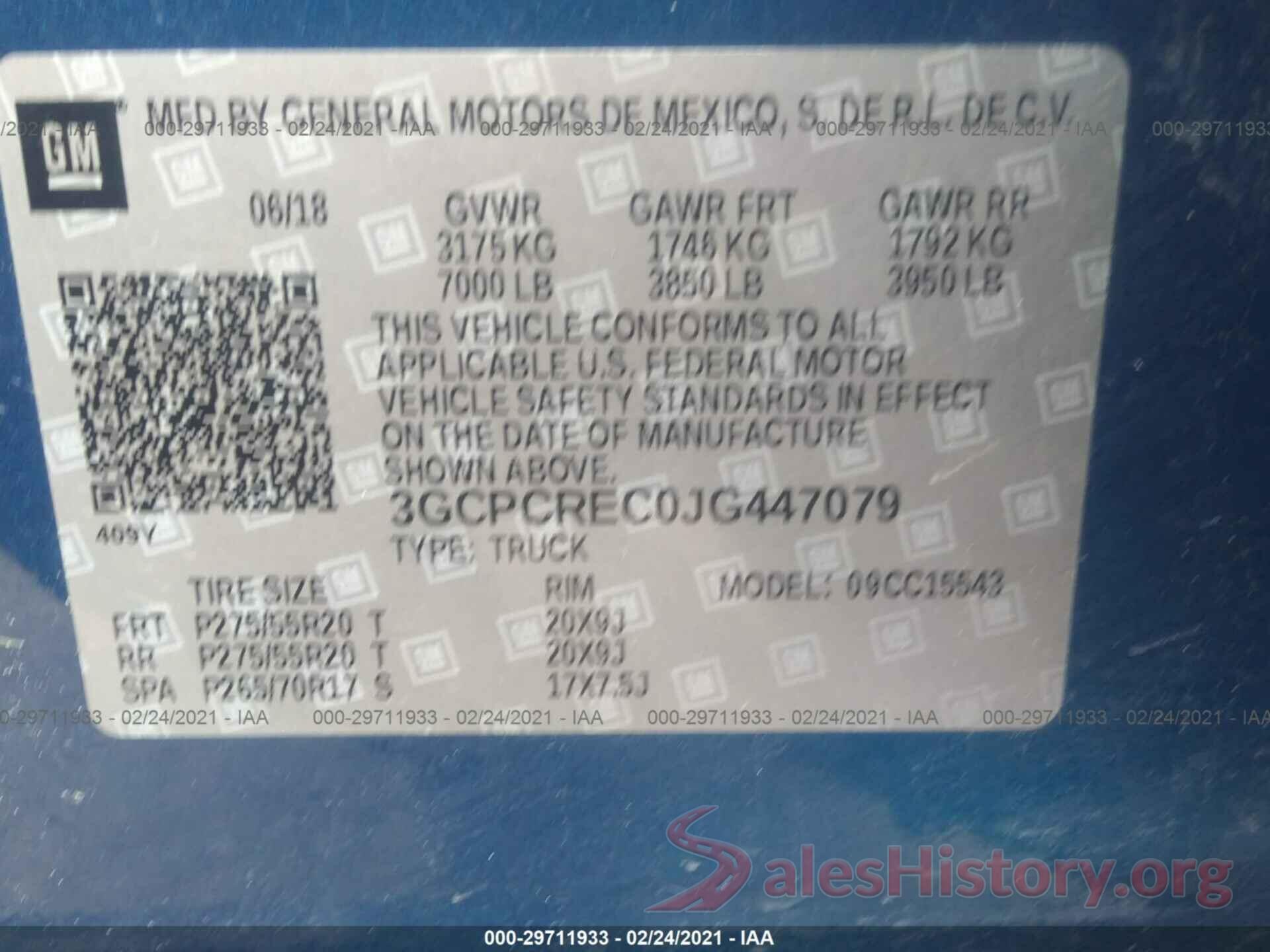 3GCPCREC0JG447079 2018 CHEVROLET SILVERADO 1500