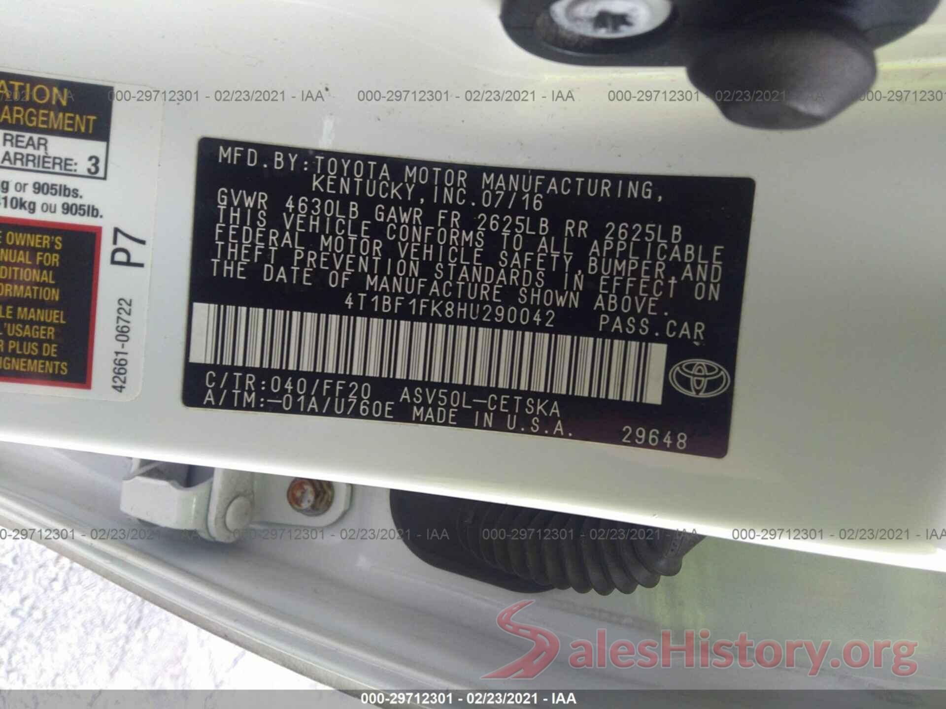 4T1BF1FK8HU290042 2017 TOYOTA CAMRY