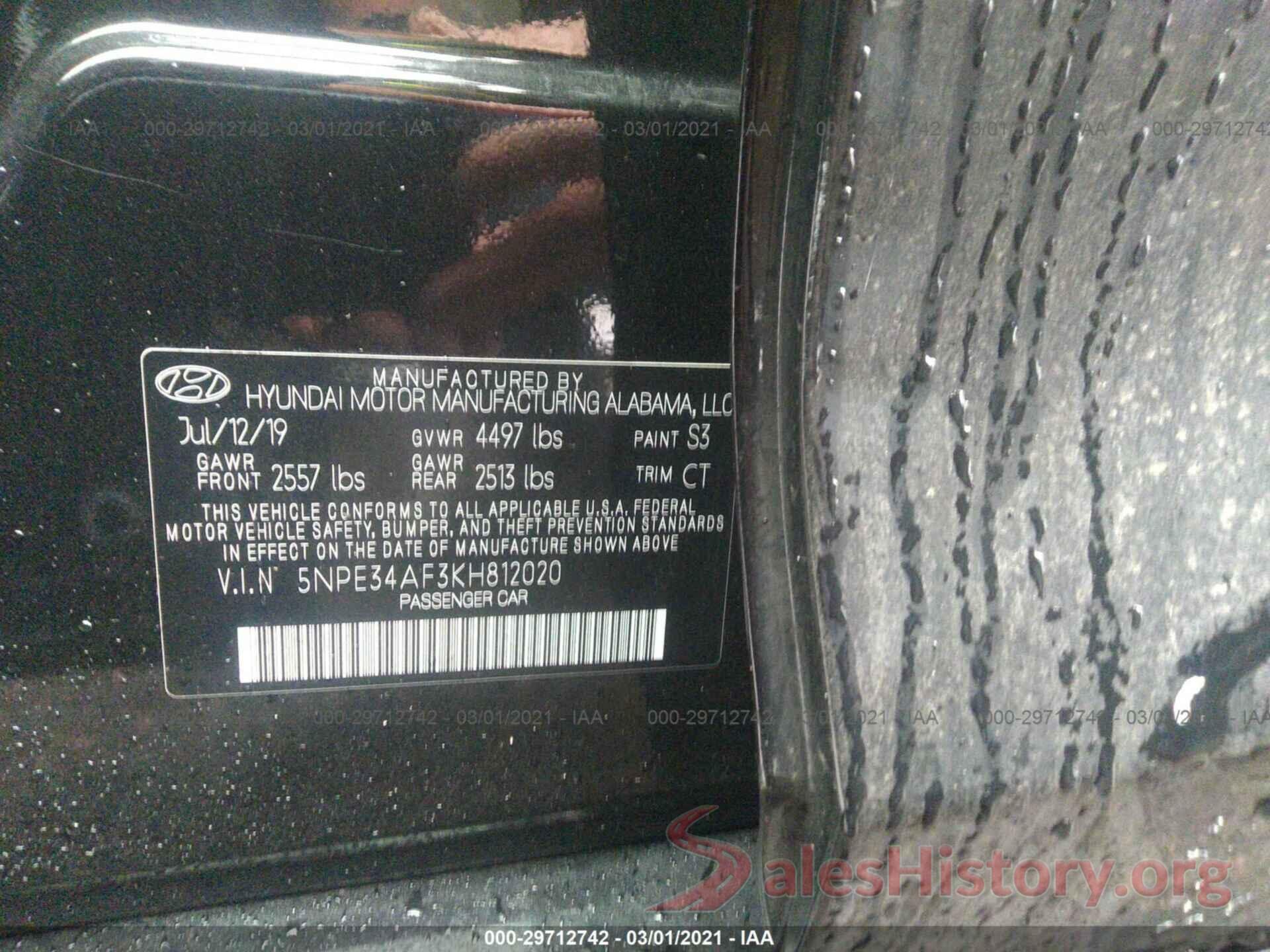 5NPE34AF3KH812020 2019 HYUNDAI SONATA