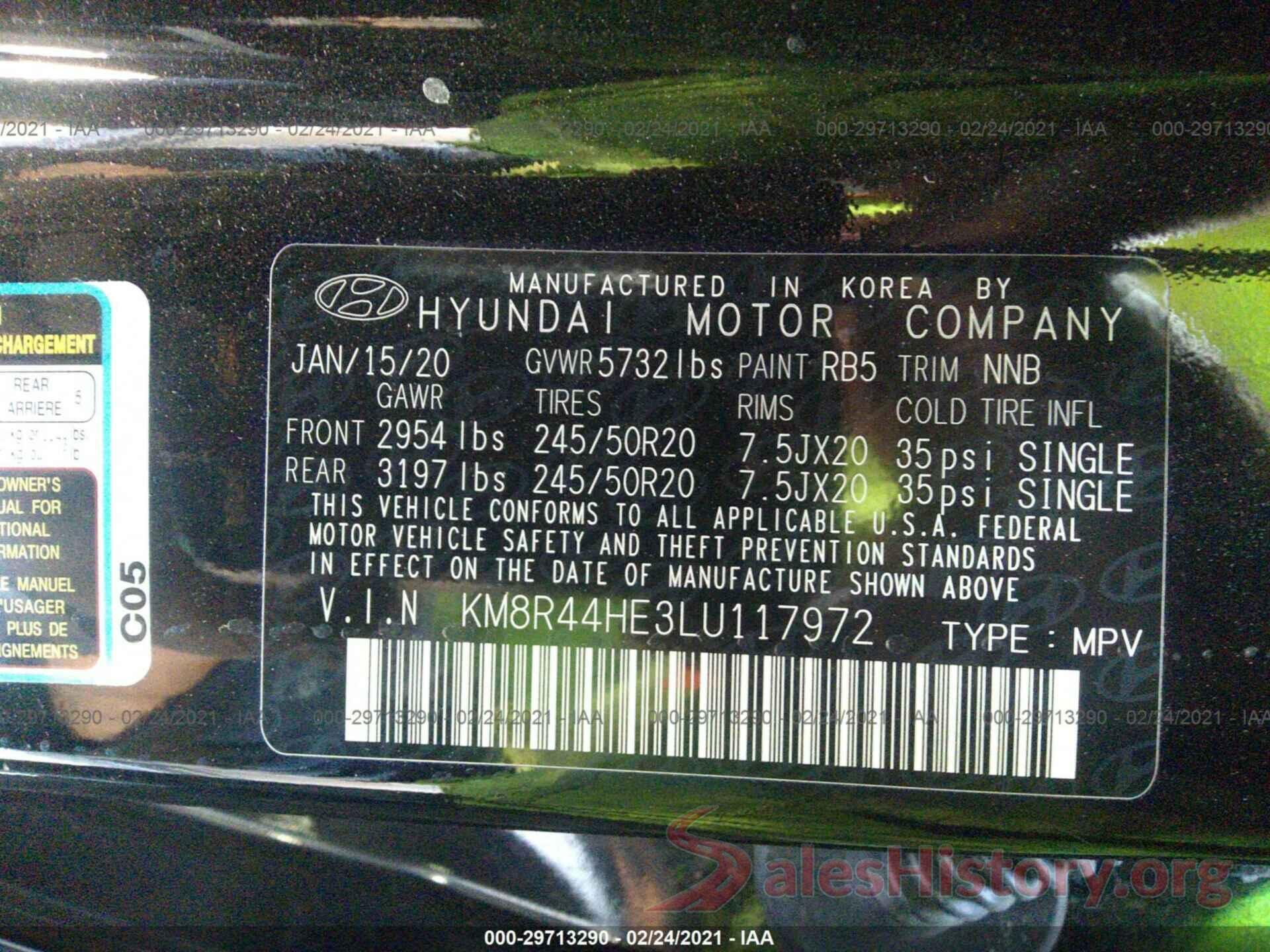 KM8R44HE3LU117972 2020 HYUNDAI PALISADE