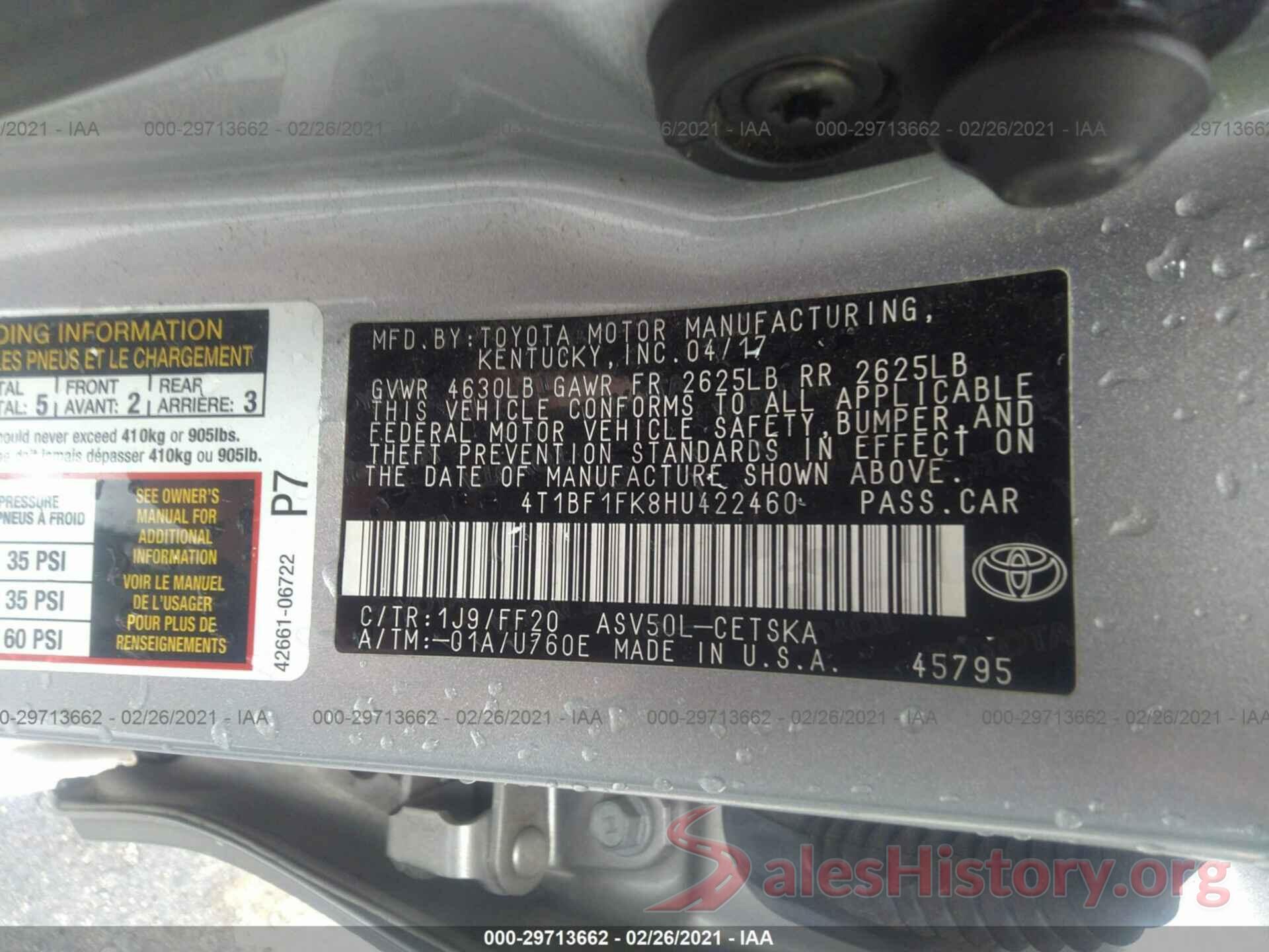 4T1BF1FK8HU422460 2017 TOYOTA CAMRY