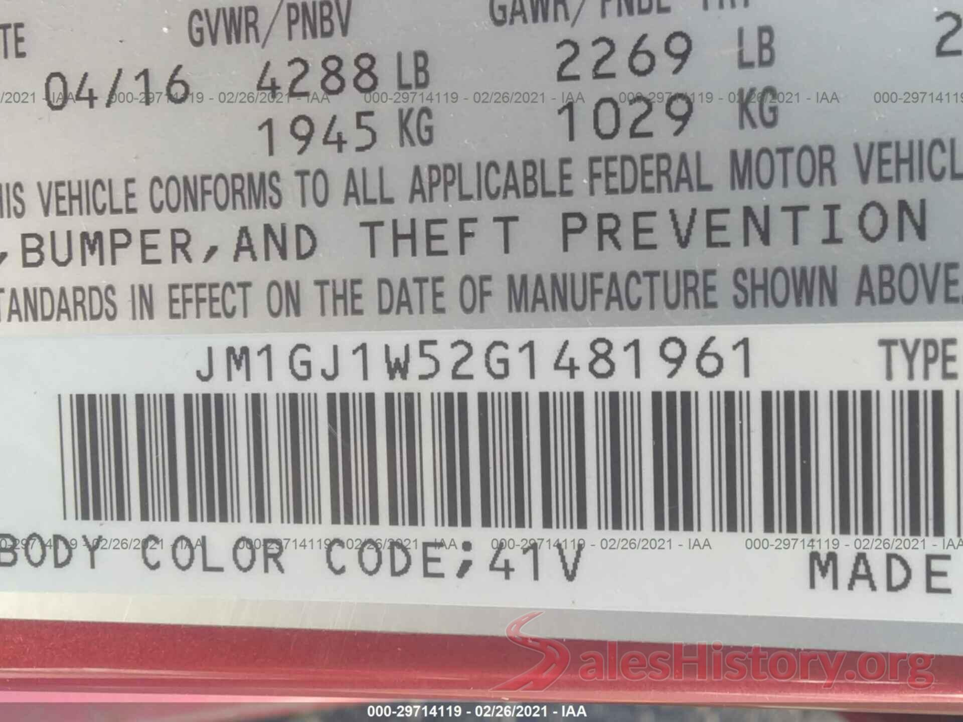 JM1GJ1W52G1481961 2016 MAZDA MAZDA6