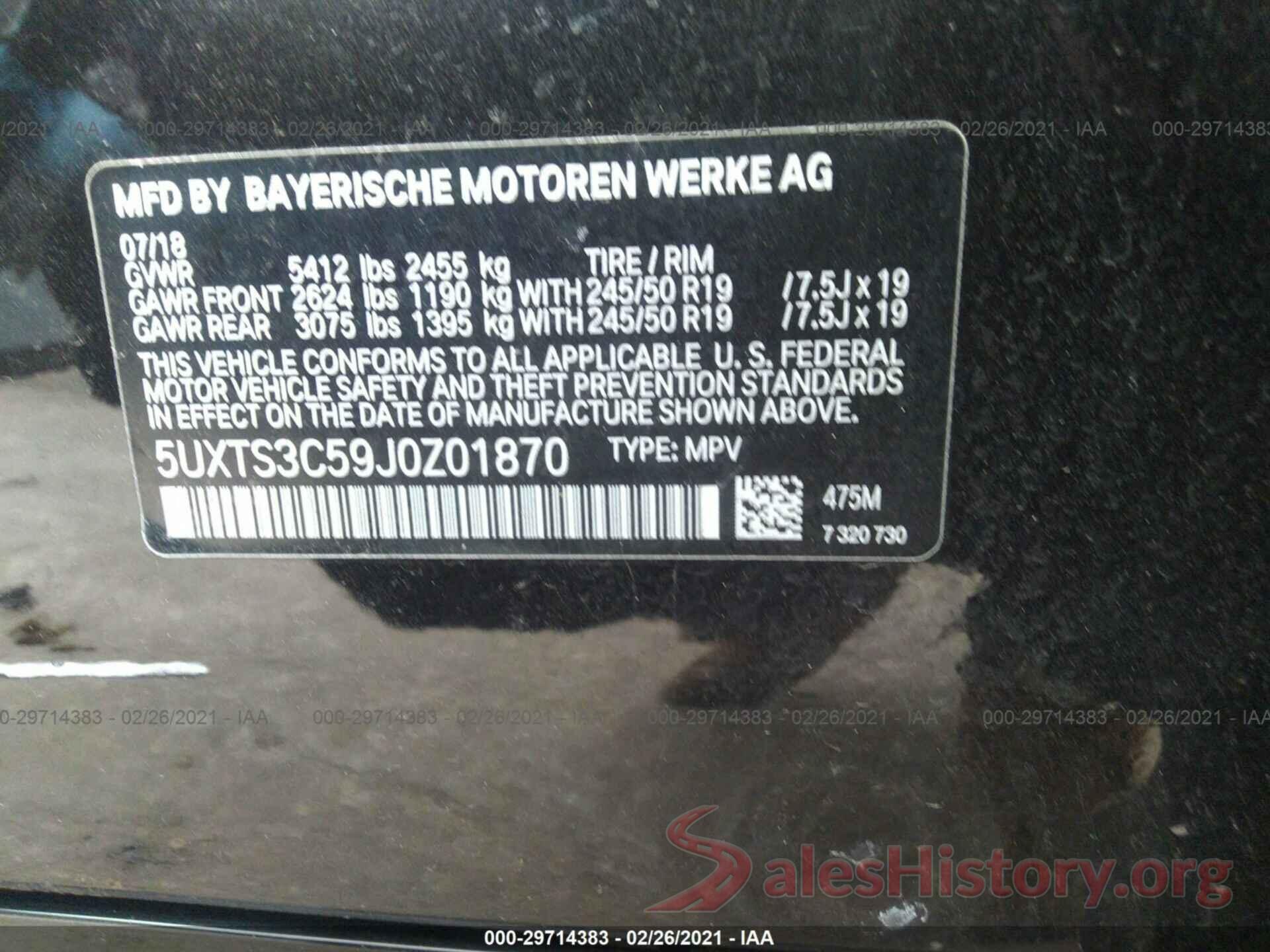 5UXTS3C59J0Z01870 2018 BMW X3