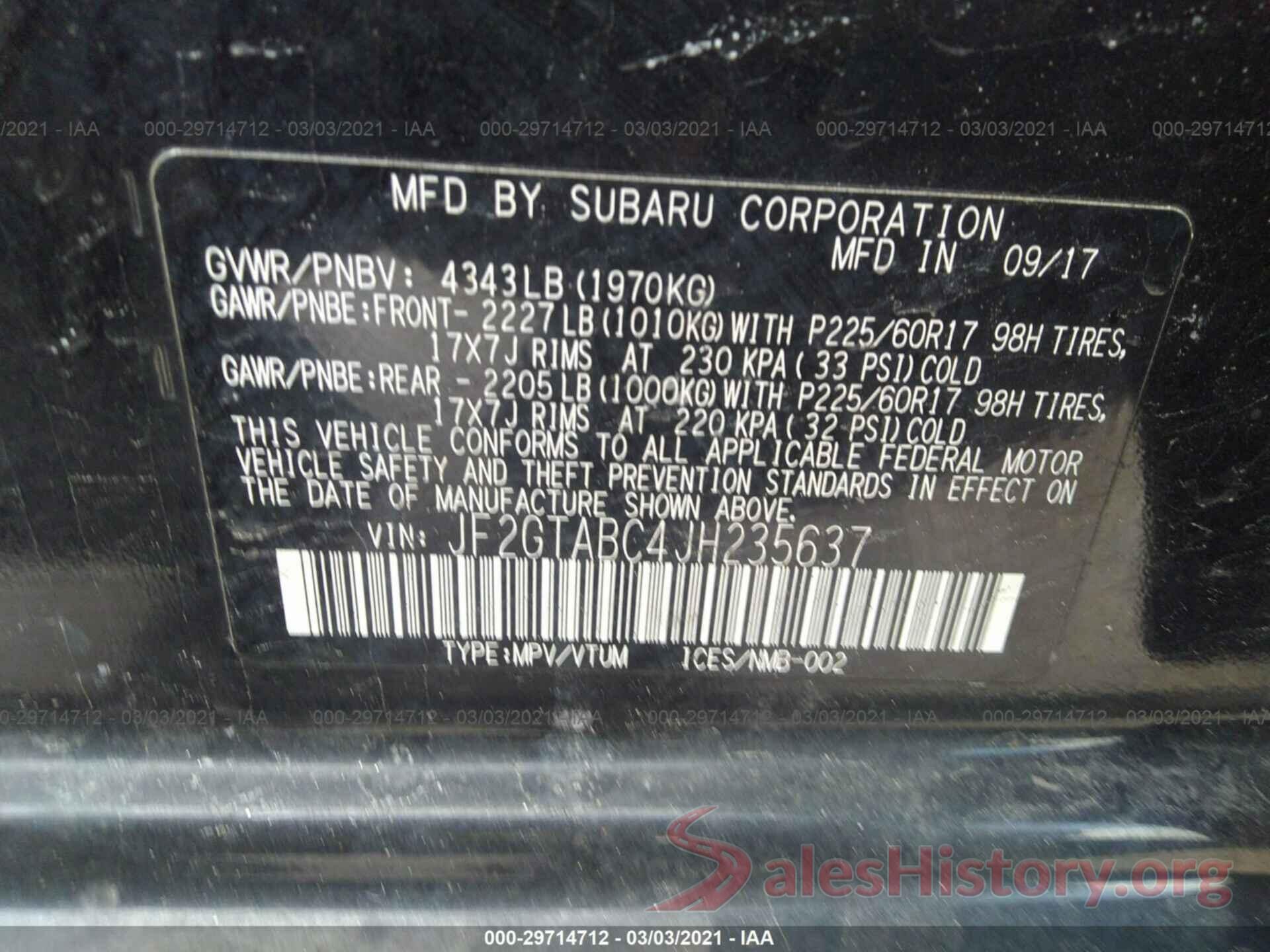 JF2GTABC4JH235637 2018 SUBARU CROSSTREK