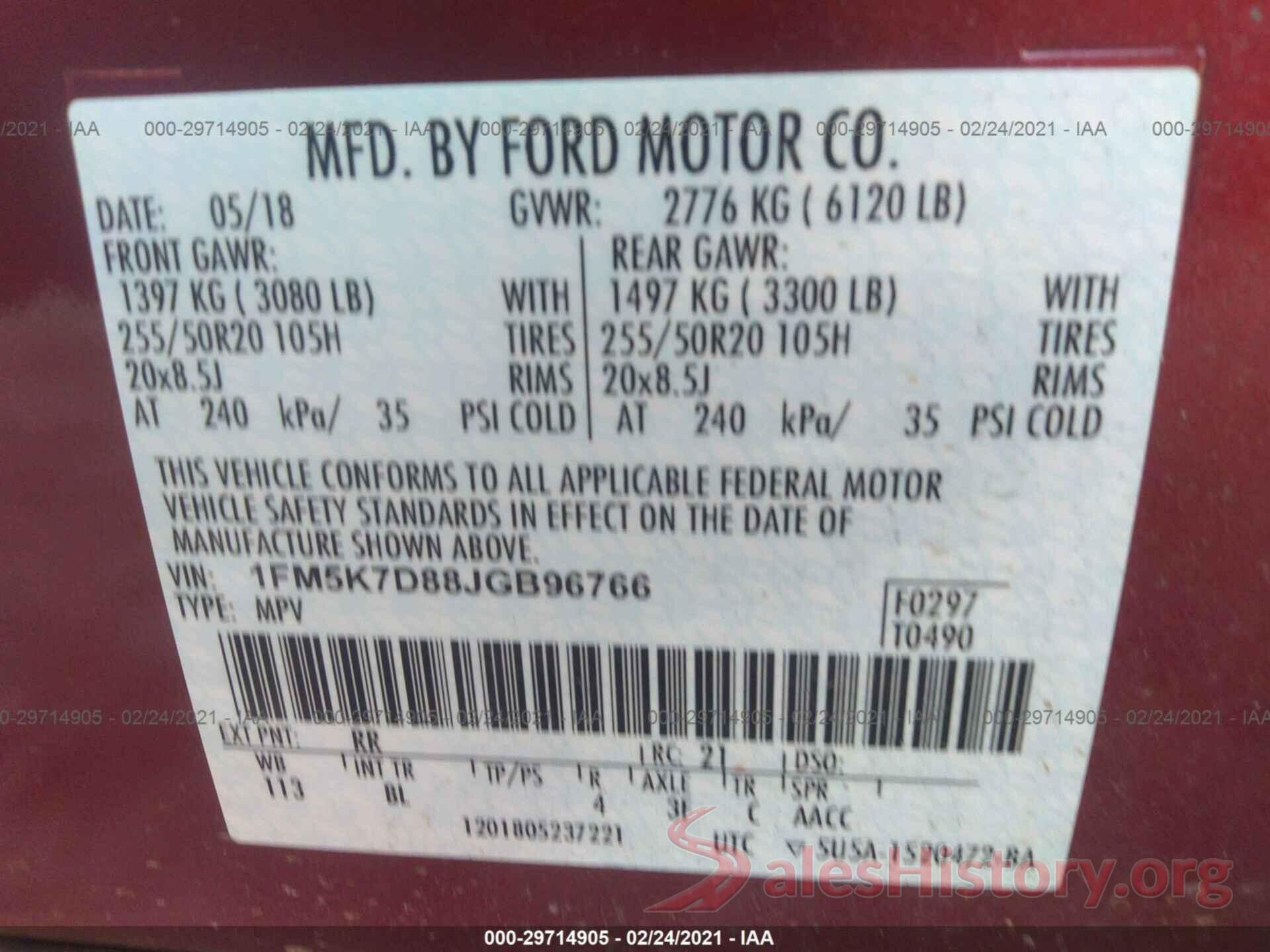 1FM5K7D88JGB96766 2018 FORD EXPLORER